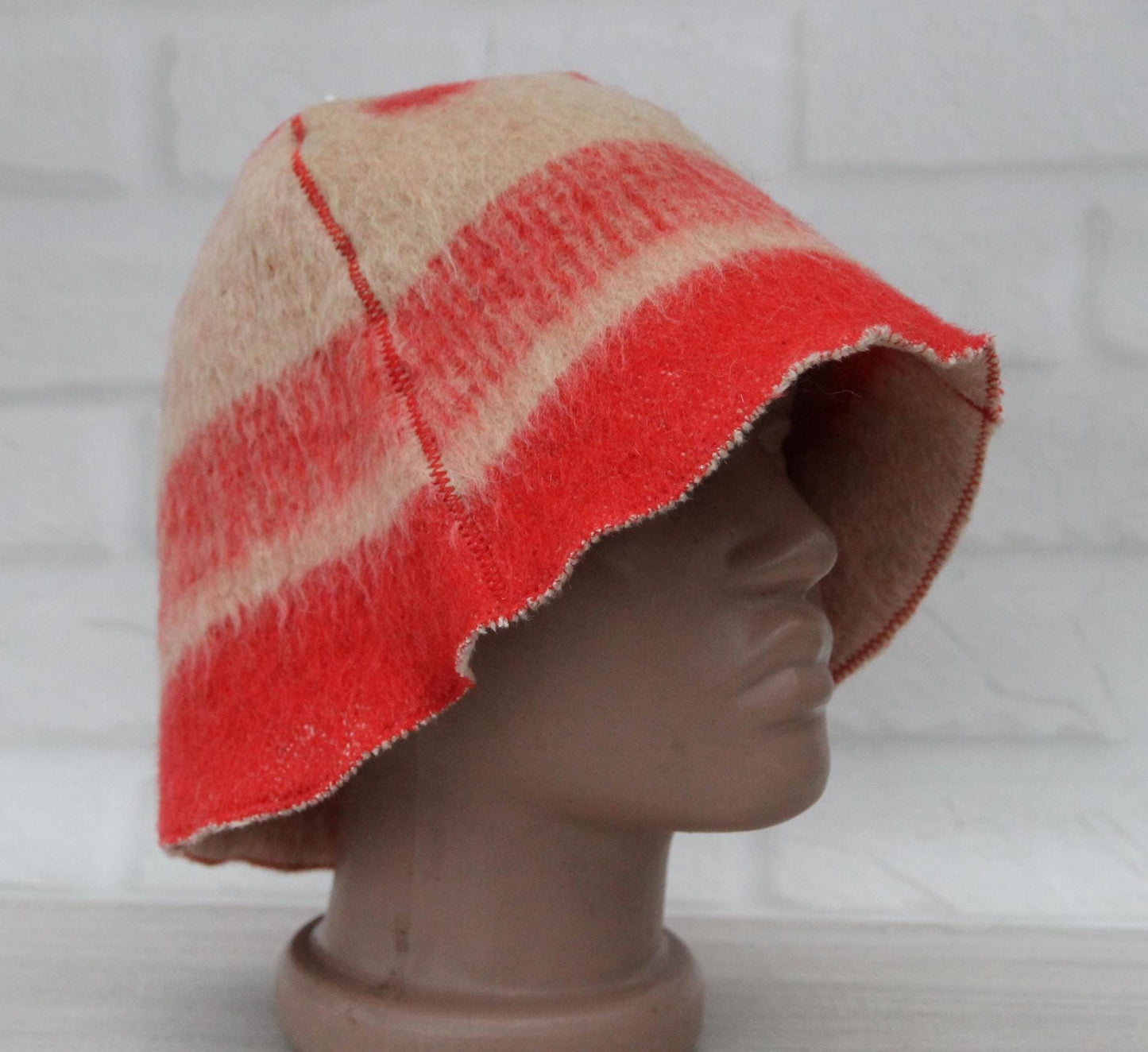 Wool Sauna Hat for Bath, Handmade red Banya Hat.