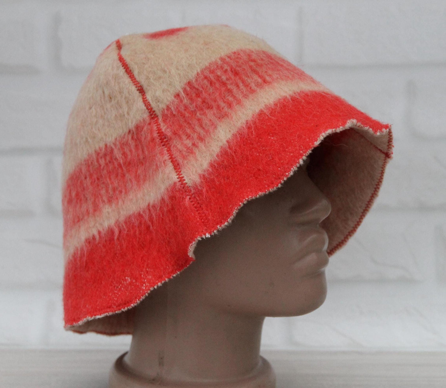 Wool Sauna Hat for Bath, Handmade red Banya Hat.