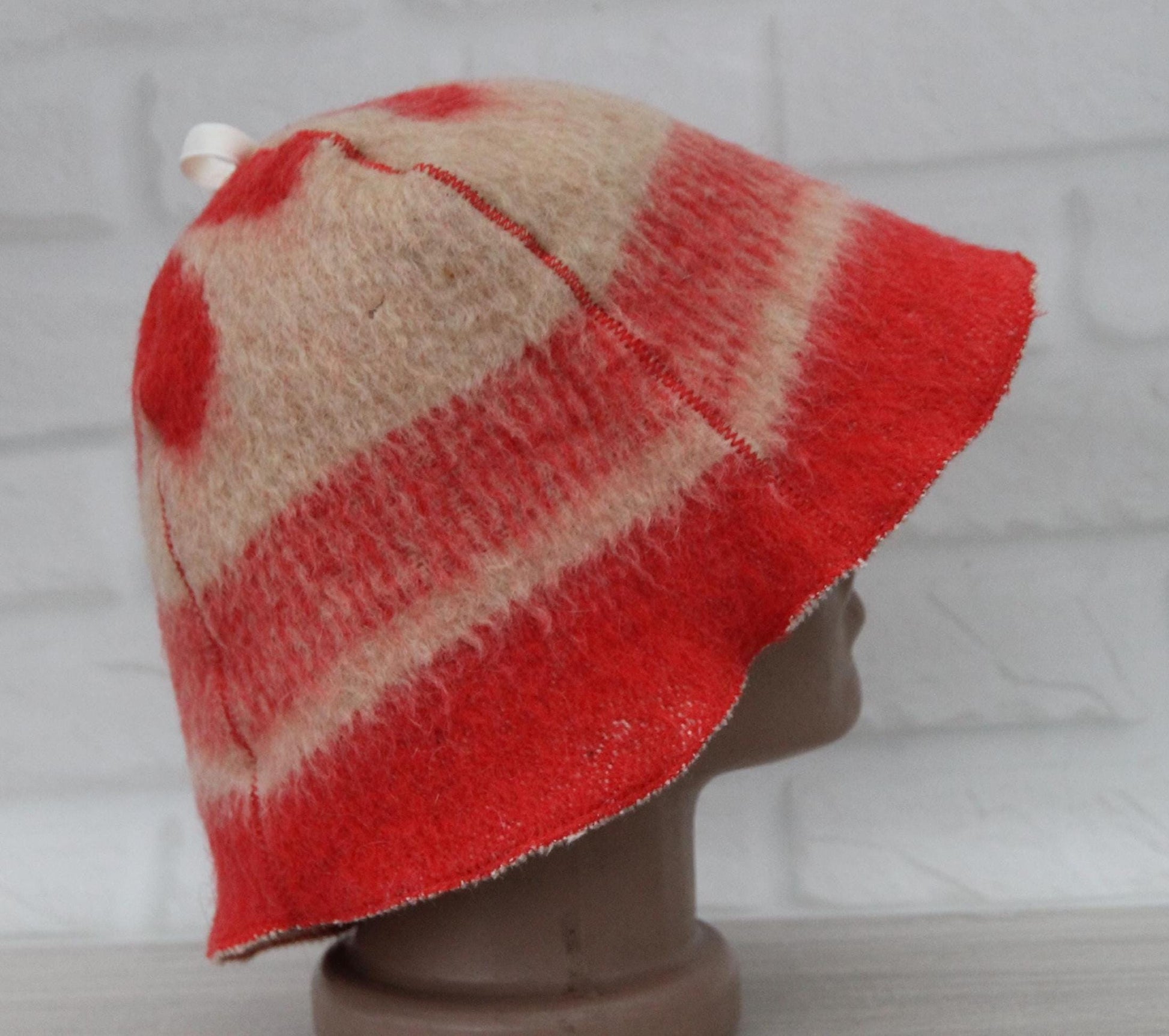 Wool Sauna Hat for Bath, Handmade red Banya Hat.