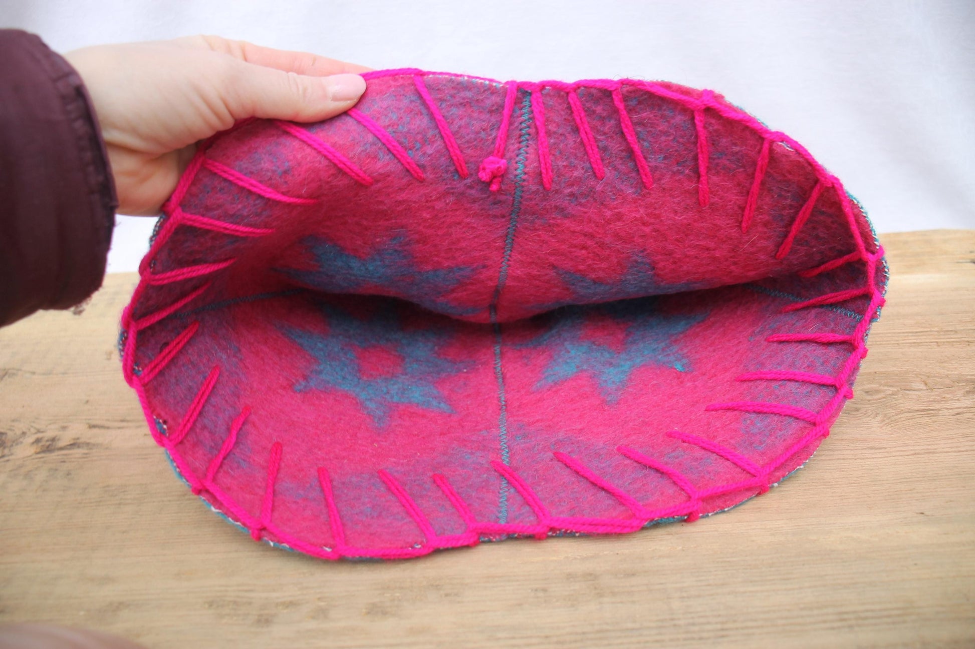 Wool Sauna Hat for Bath, Handmade blue Banya Hat.