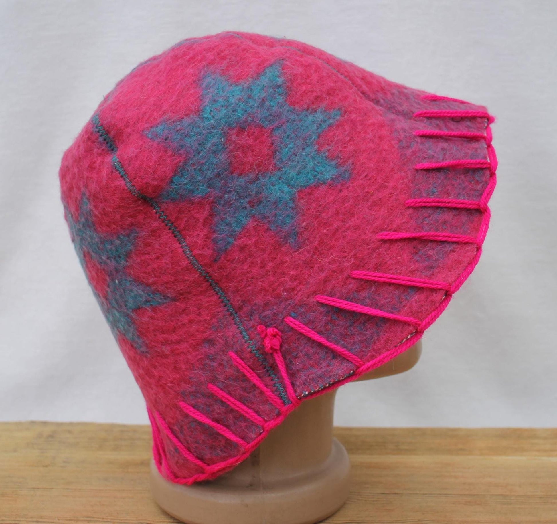 Wool Sauna Hat for Bath, Handmade blue Banya Hat.