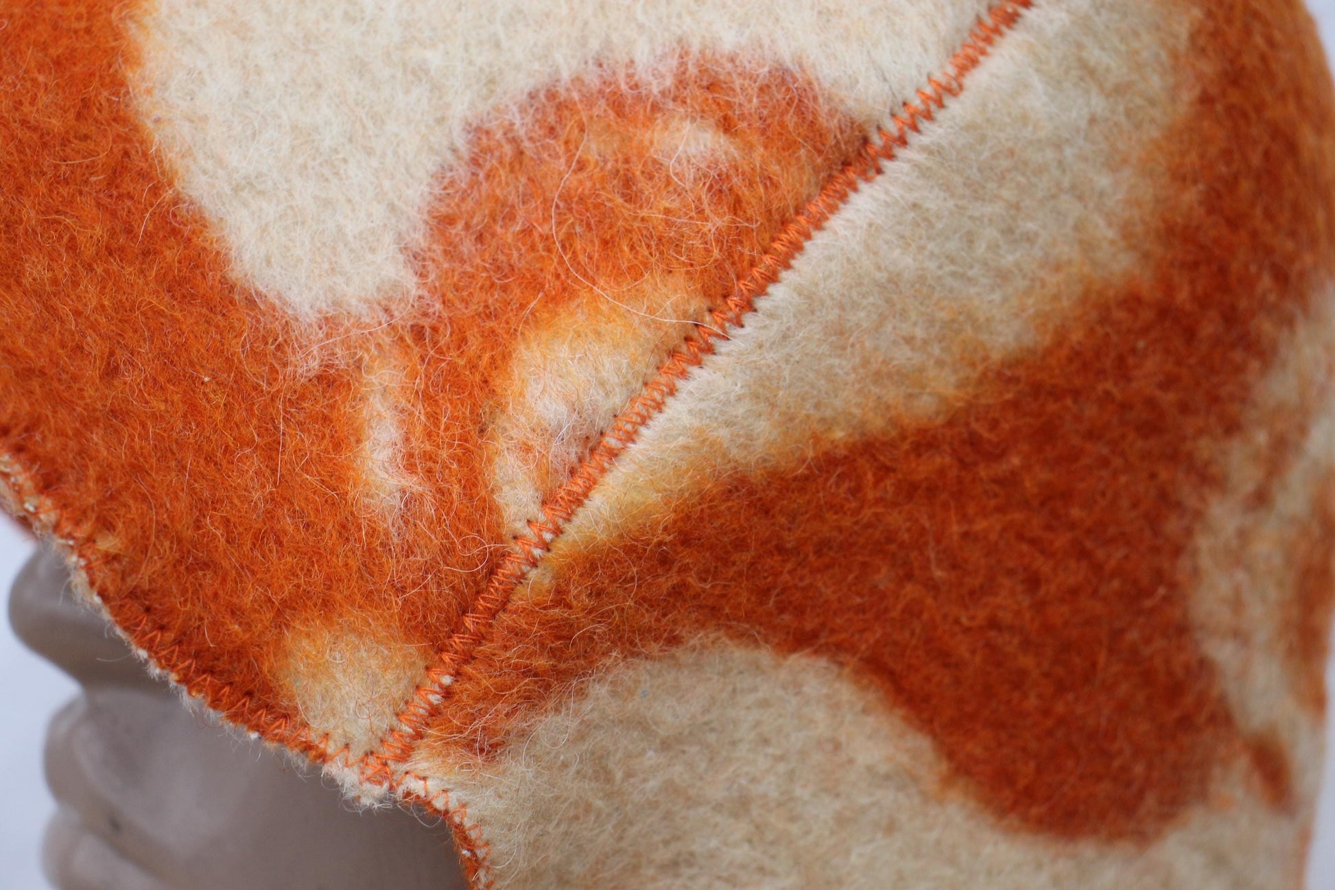 Wool Sauna Hat for Bath, Handmade orange Banya Hat.