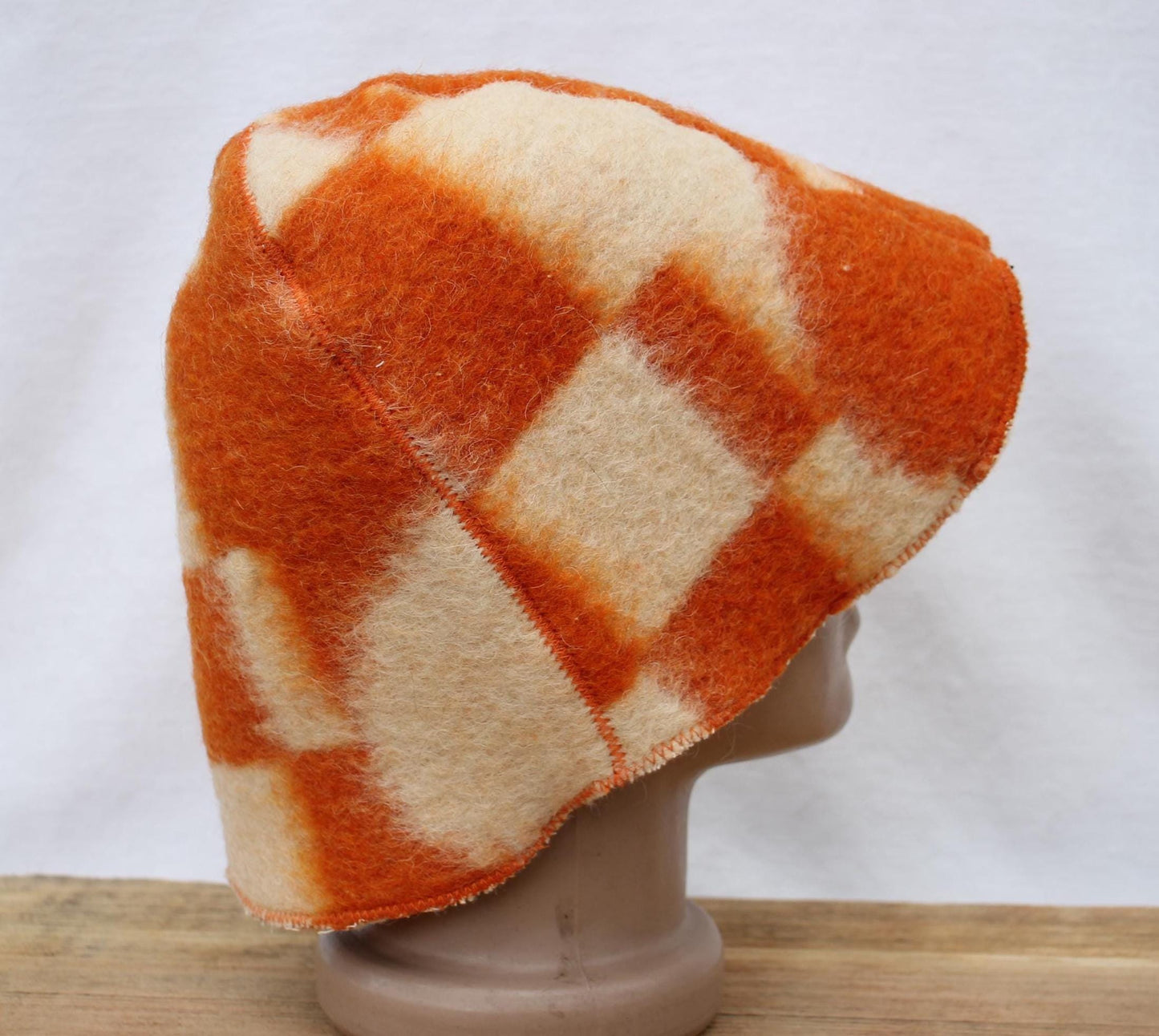 Wool Sauna Hat for Bath, Handmade orange Banya Hat.