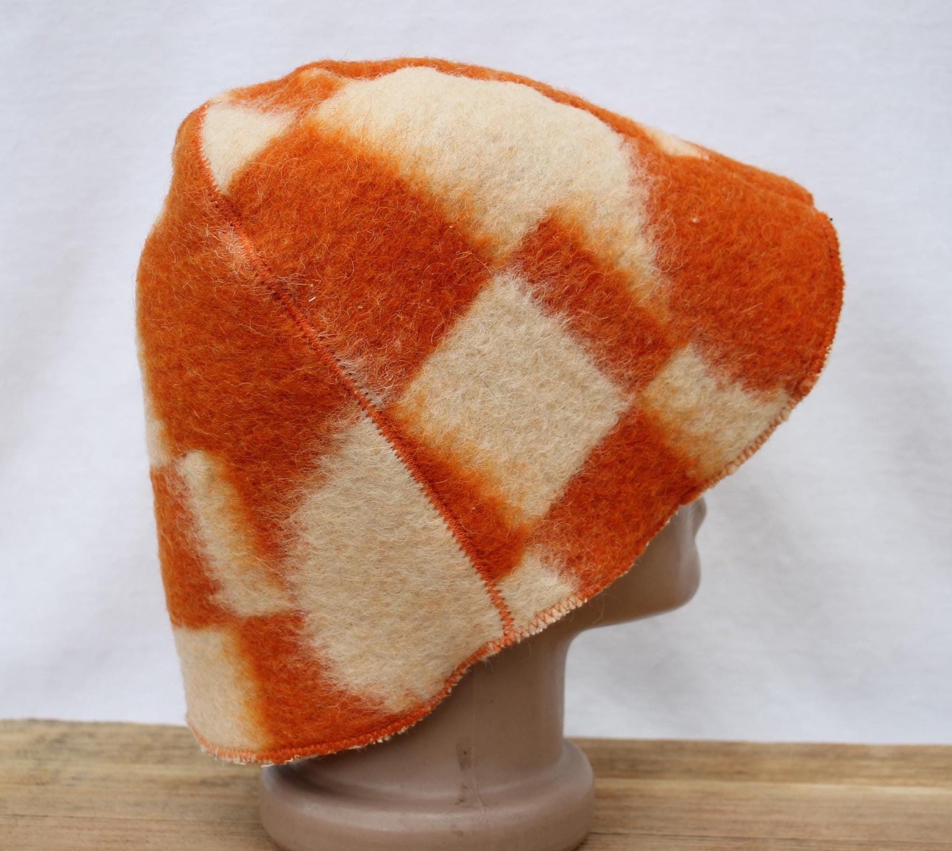 Wool Sauna Hat for Bath, Handmade orange Banya Hat.