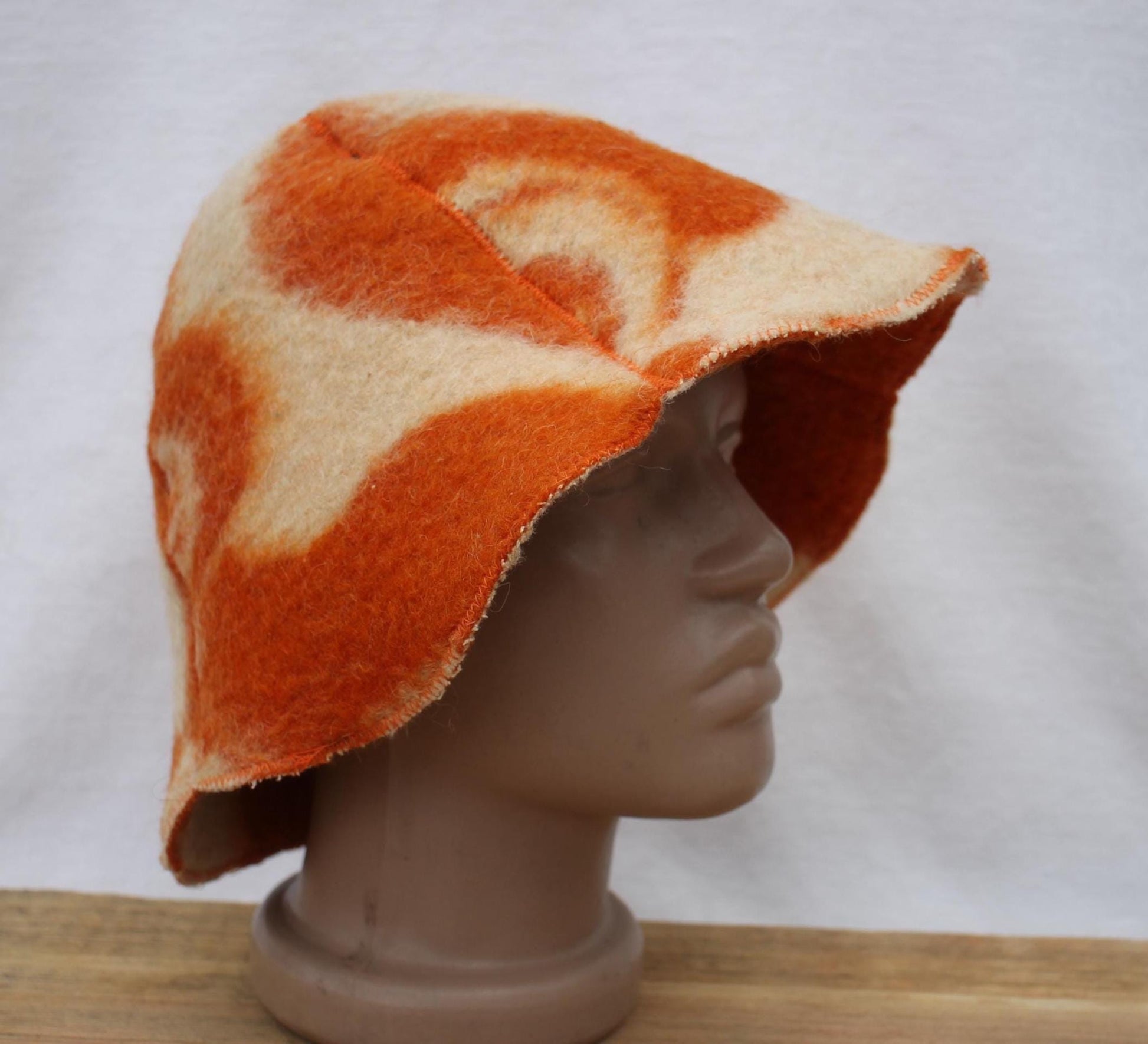 Wool Sauna Hat for Bath, Handmade orange Banya Hat.