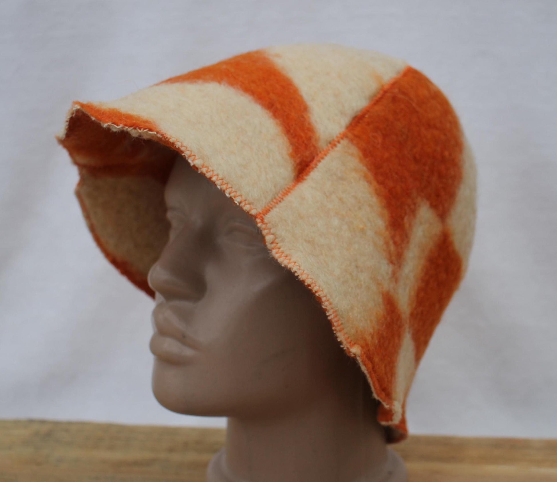 Wool Sauna Hat for Bath, Handmade orange Banya Hat.