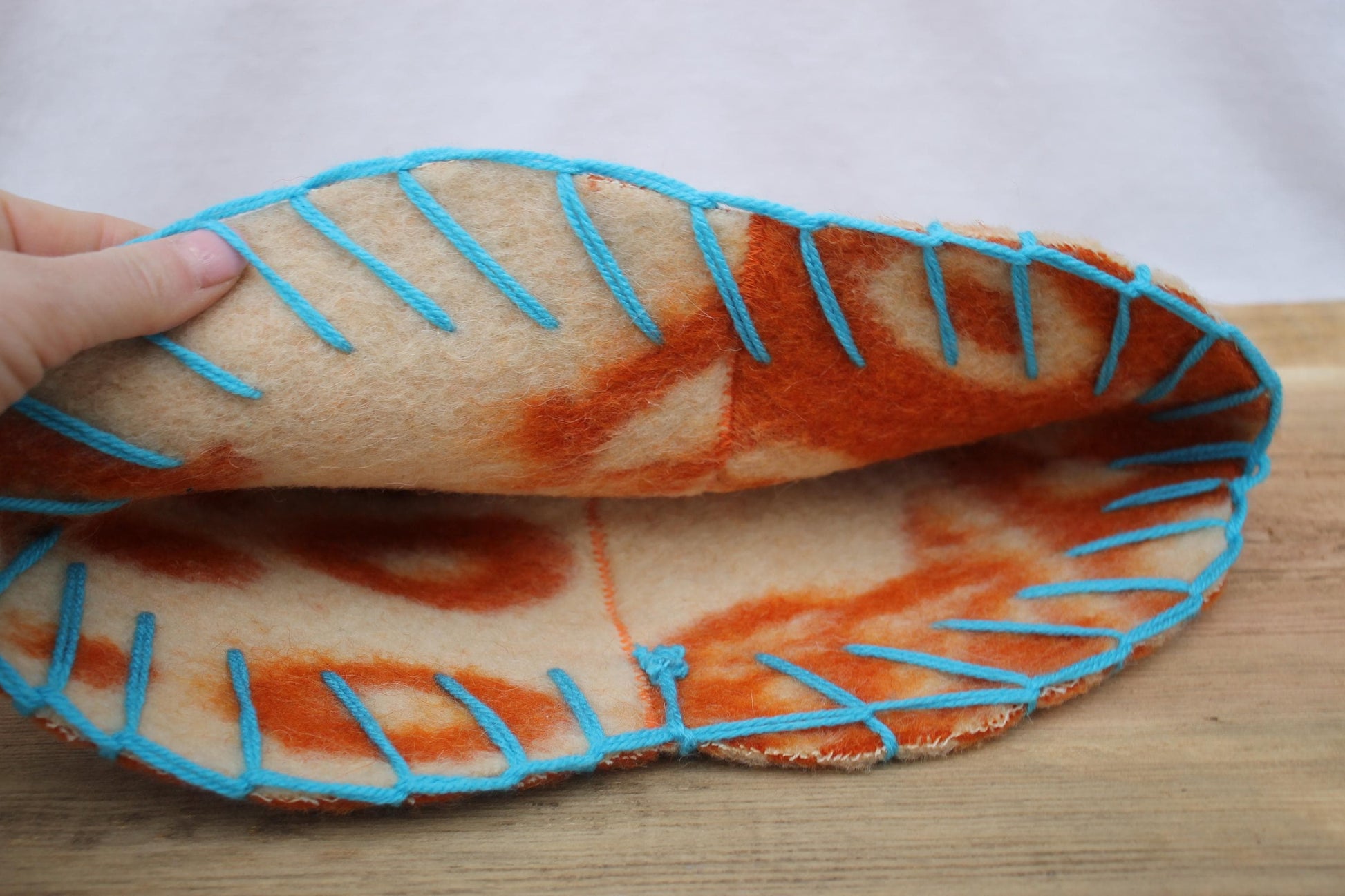 Wool Sauna Hat for Bath, Handmade orange Banya Hat.