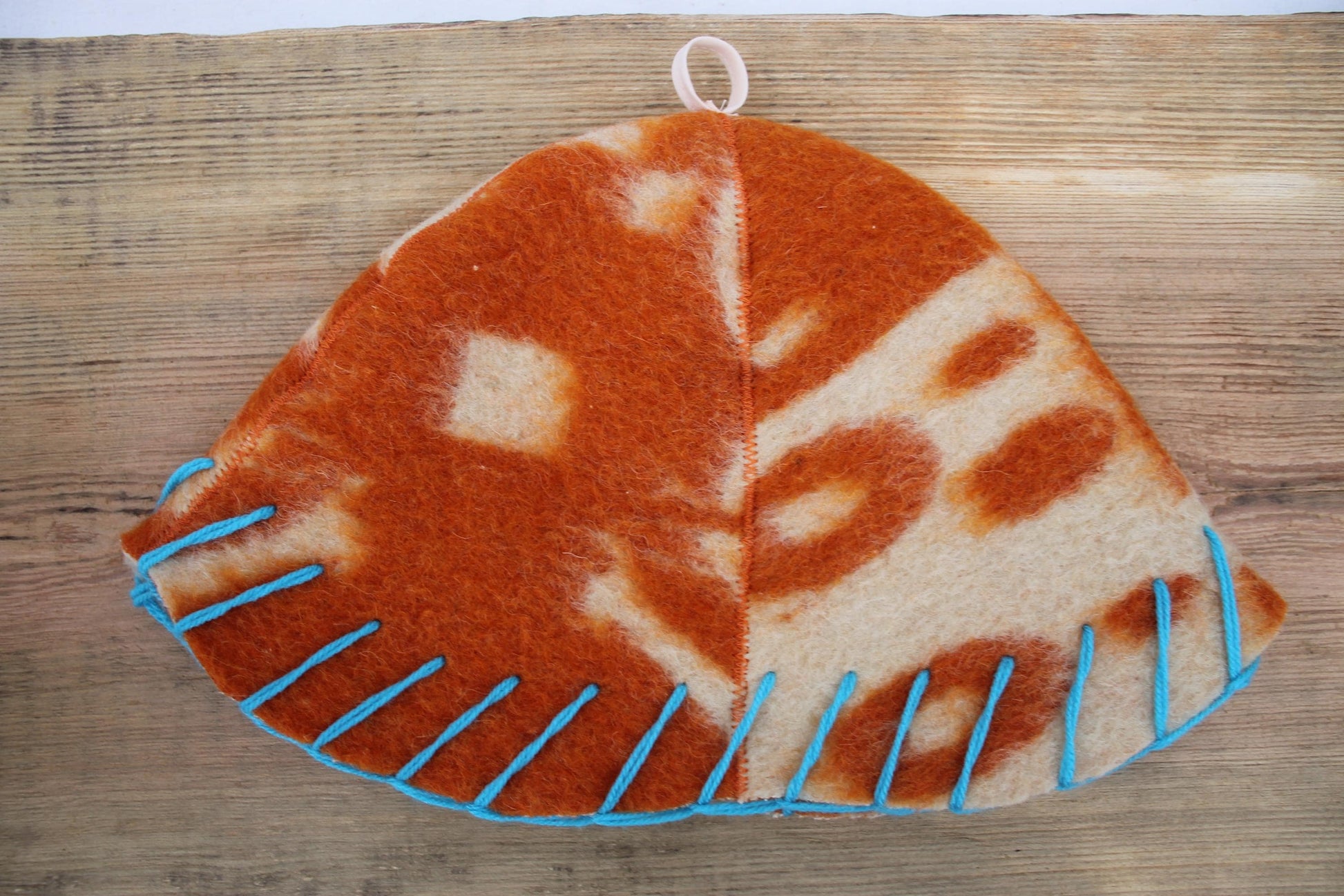 Wool Sauna Hat for Bath, Handmade orange Banya Hat.