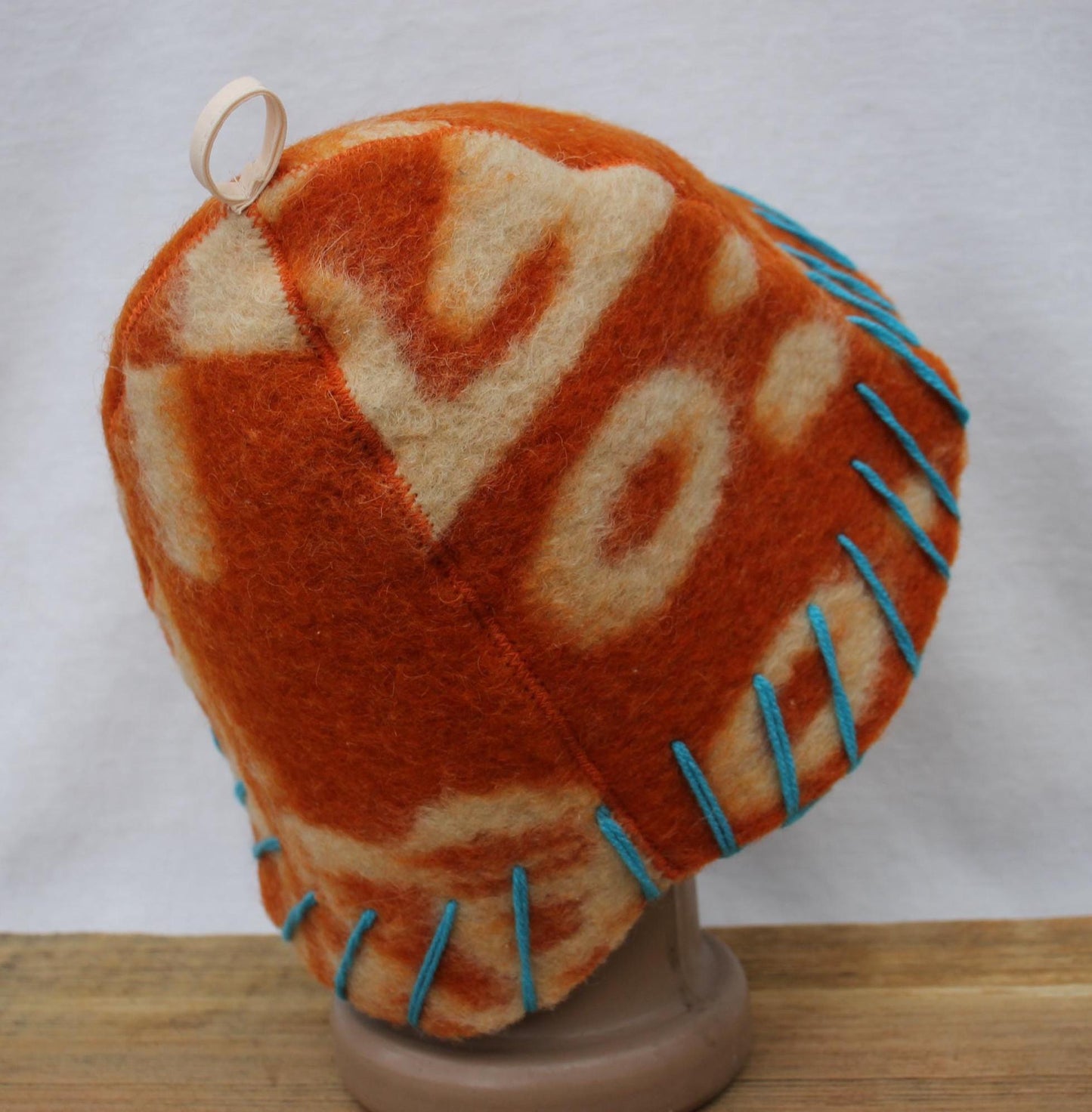 Wool Sauna Hat for Bath, Handmade orange Banya Hat.
