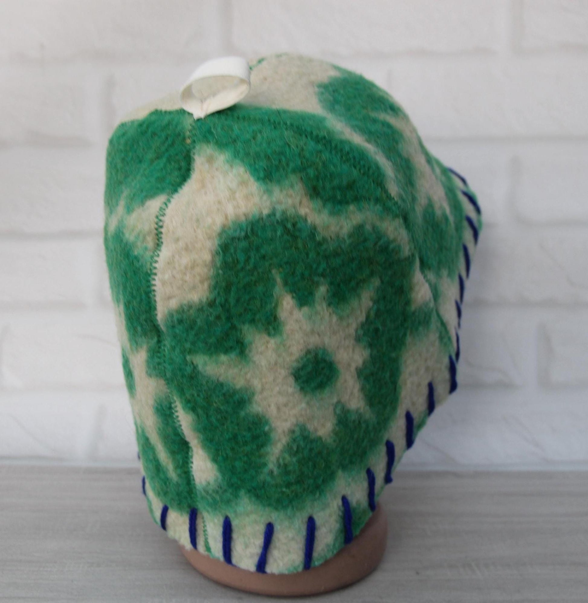 Wool sauna hat mitten mat natural,handmade green felted bath hat, ecoriendly hat recycled blanket cap, gift for sauna lovers.