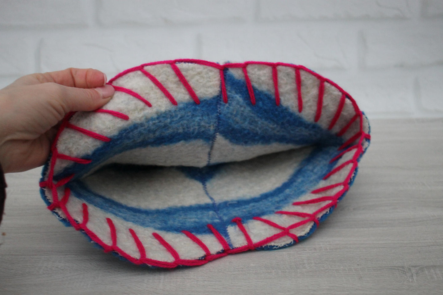 Wool Sauna Hat for Bath, Handmade blue Banya Hat.