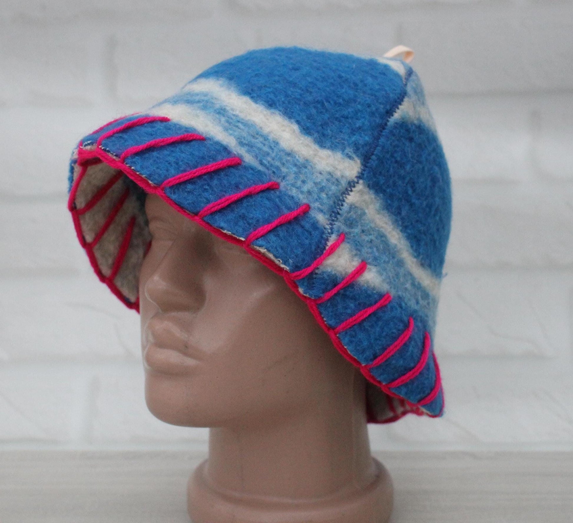 Wool Sauna Hat for Bath, Handmade blue Banya Hat.