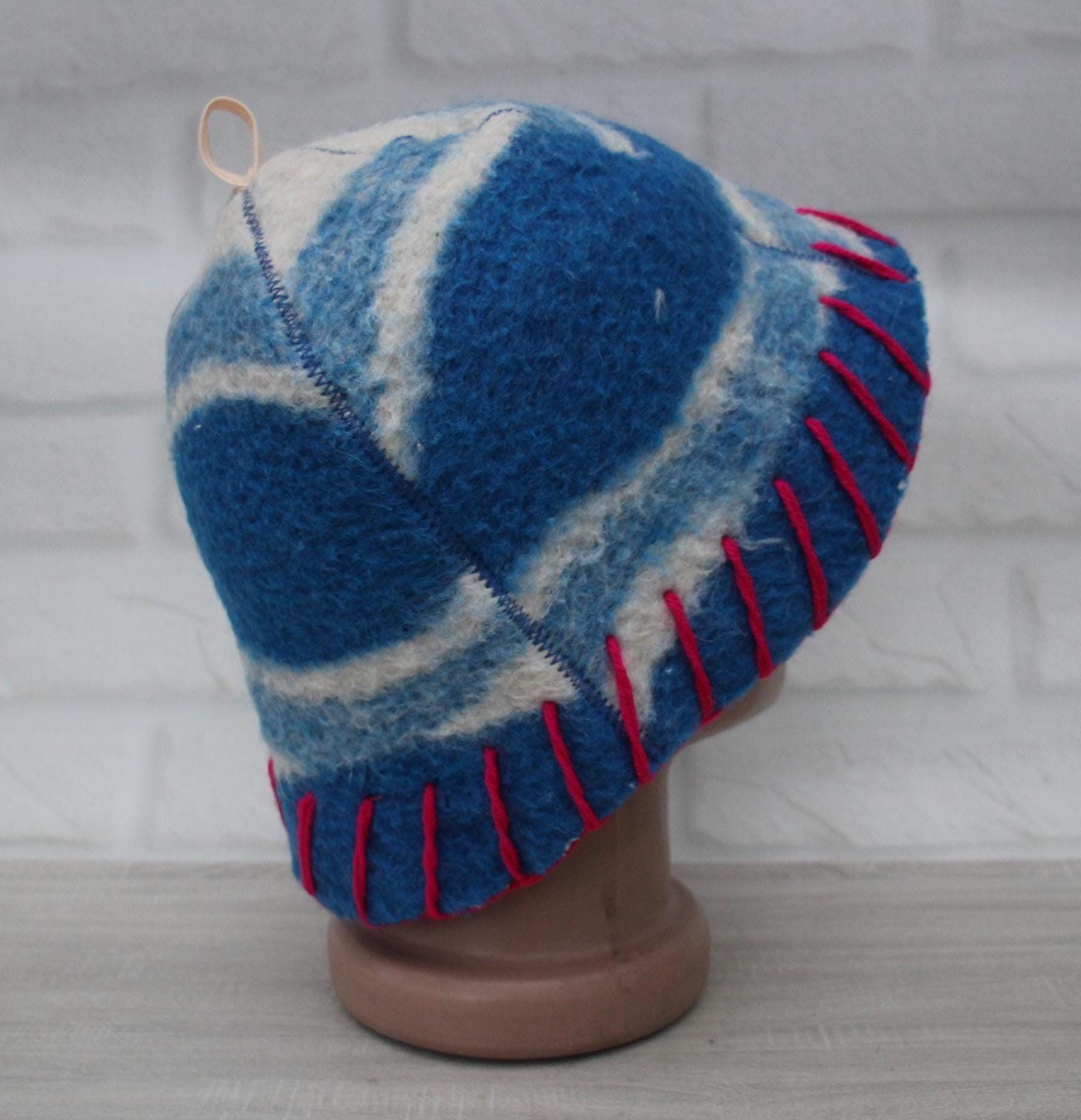 Wool Sauna Hat for Bath, Handmade blue Banya Hat.