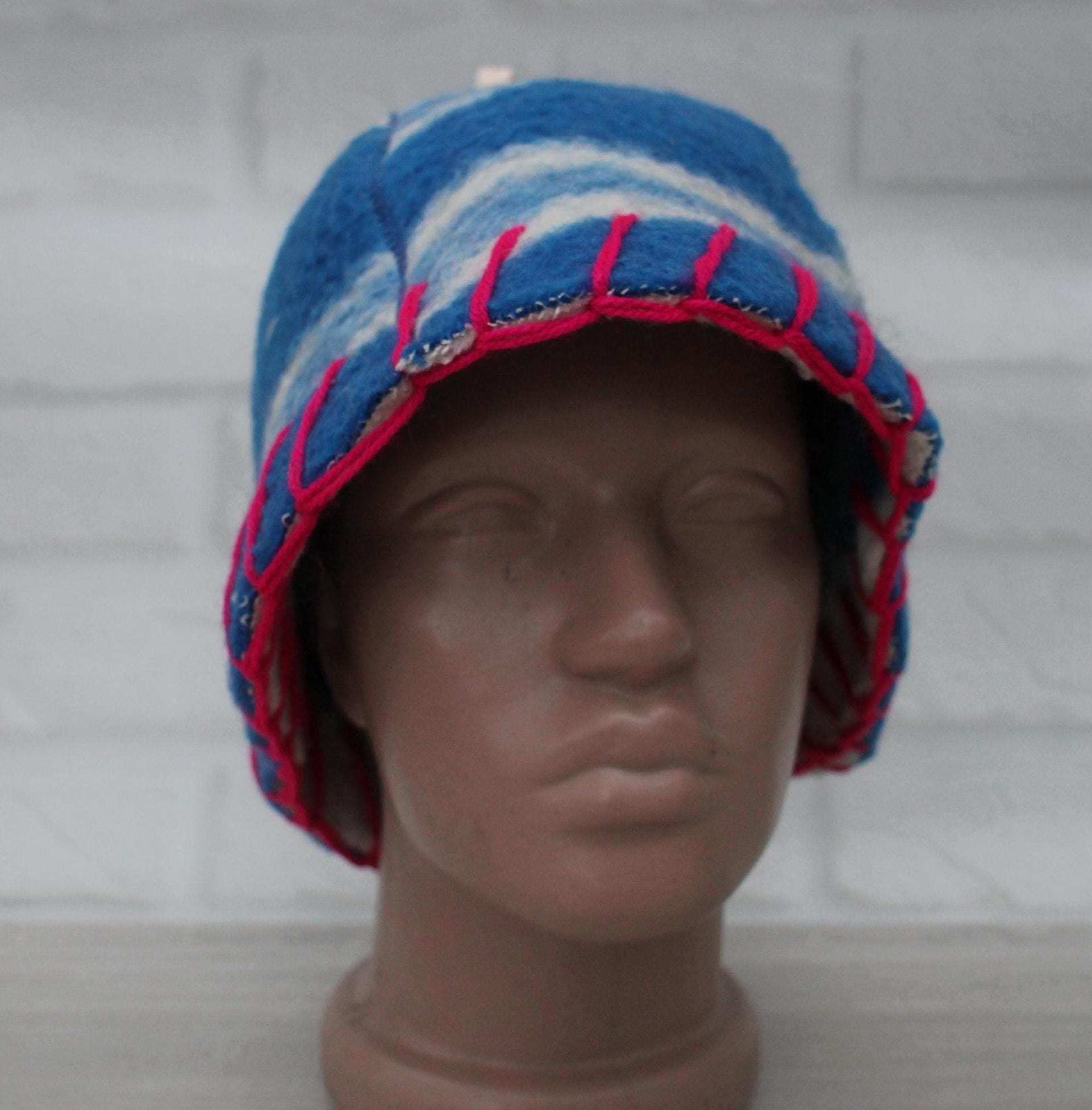 Wool Sauna Hat for Bath, Handmade blue Banya Hat.