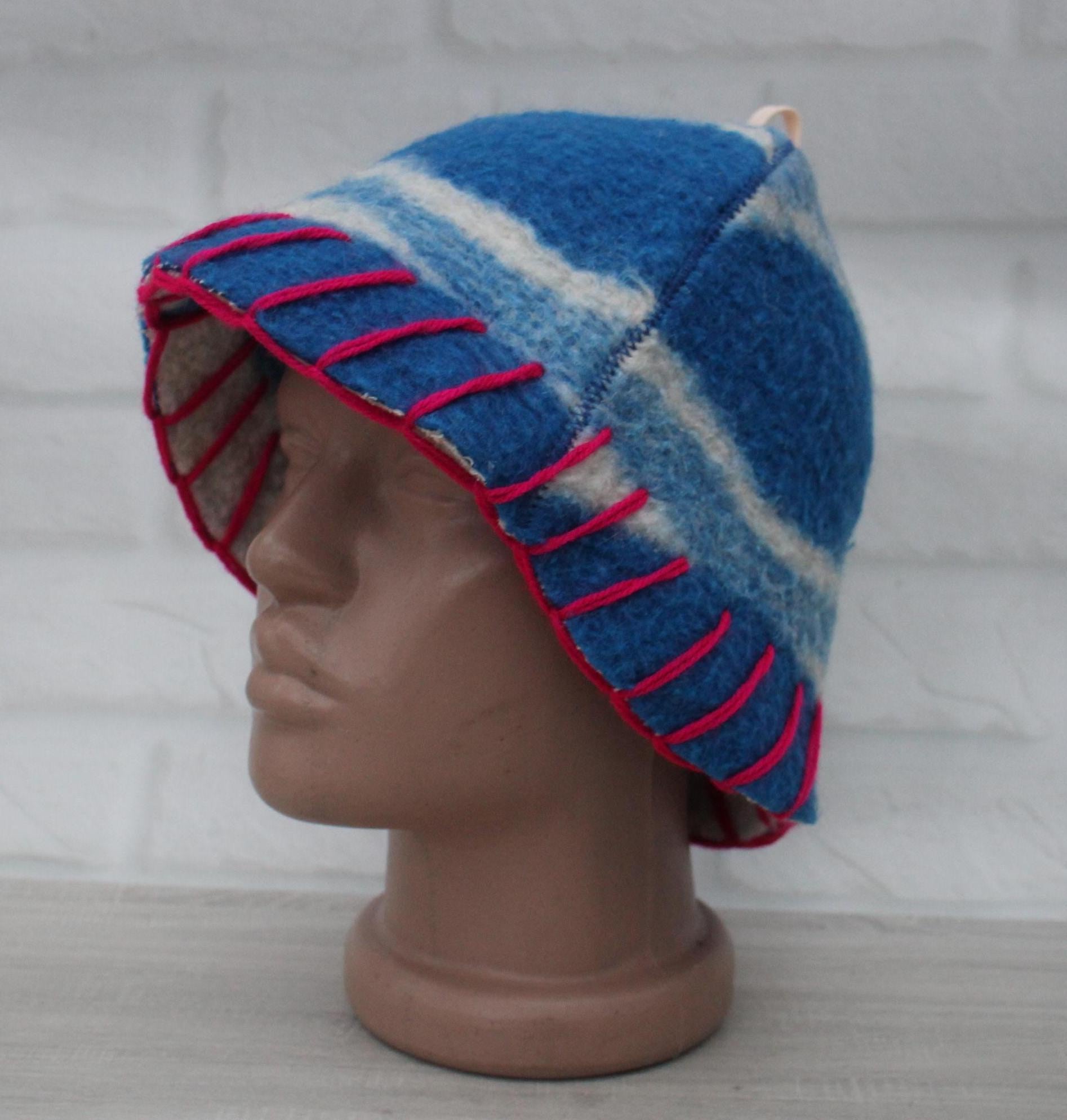Wool Sauna Hat for Bath, Handmade blue Banya Hat.