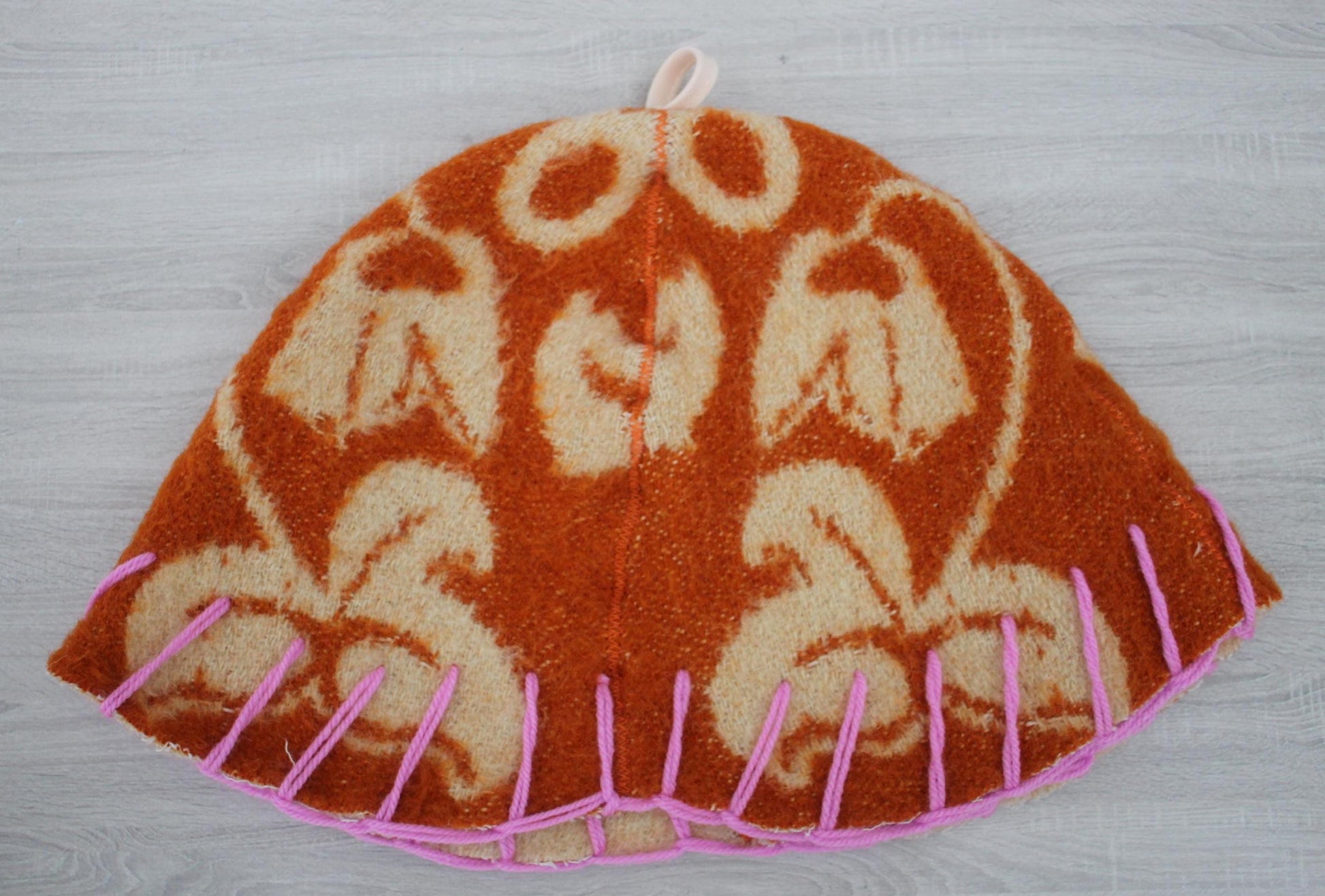 100% wool sauna hat thick,thick large hat for a bath,organic sauna hat,sauna brown hat cool,handmade banya hat vegan, embrodiered sauna hat.