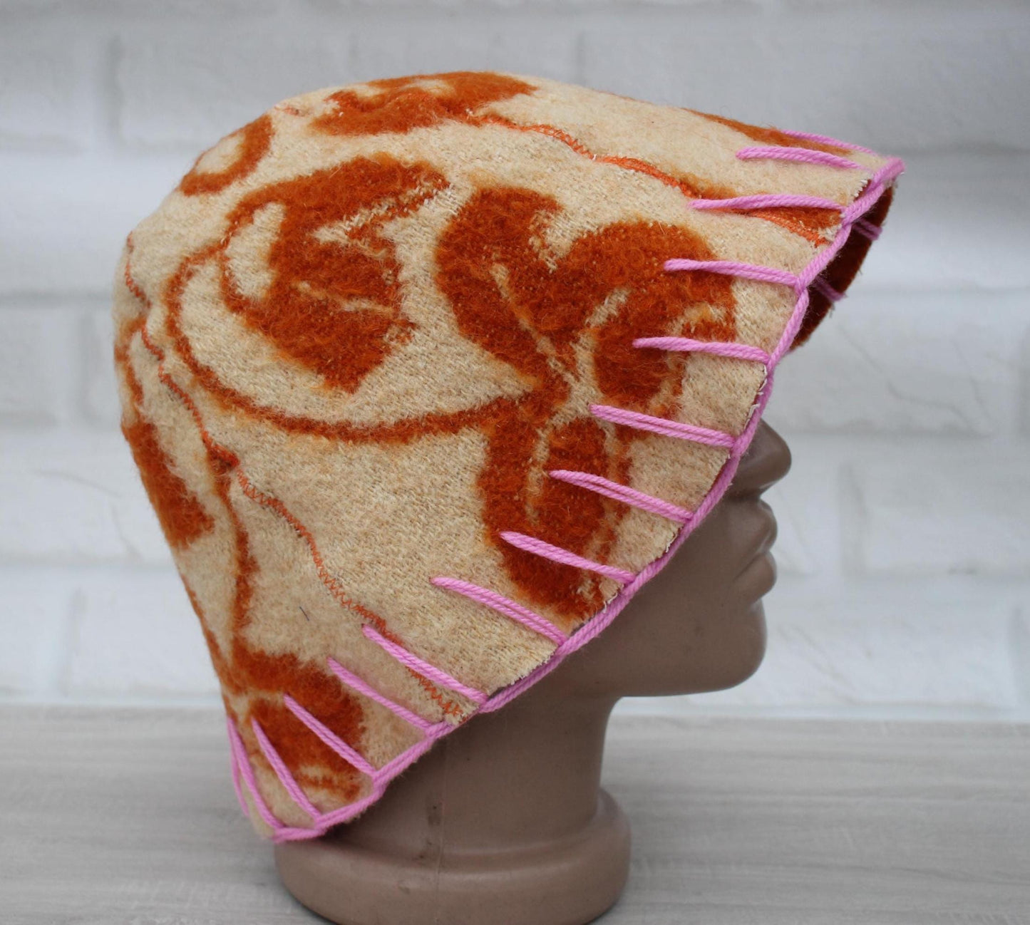 100% wool sauna hat thick,thick large hat for a bath,organic sauna hat,sauna brown hat cool,handmade banya hat vegan, embrodiered sauna hat.