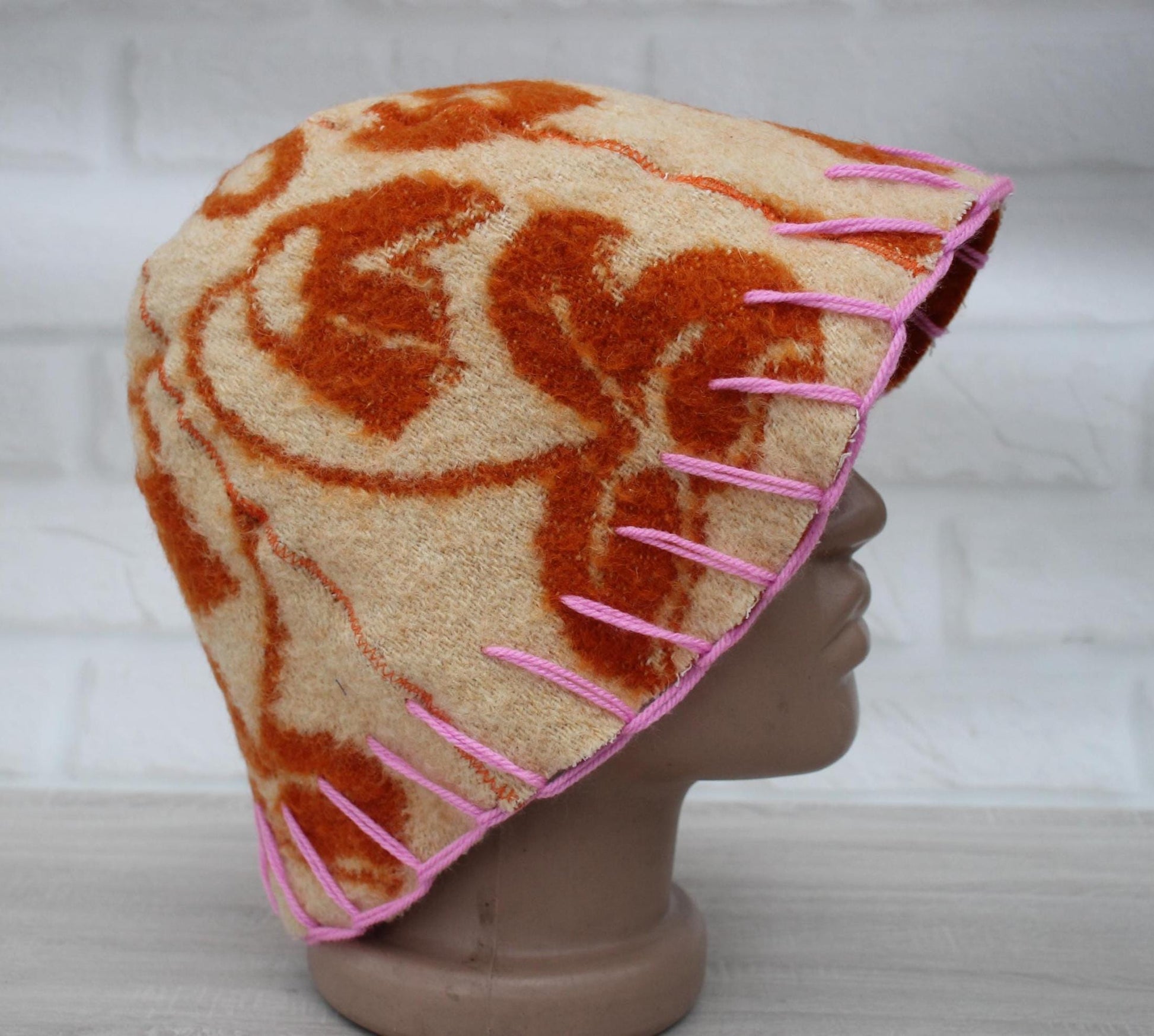 100% wool sauna hat thick,thick large hat for a bath,organic sauna hat,sauna brown hat cool,handmade banya hat vegan, embrodiered sauna hat.