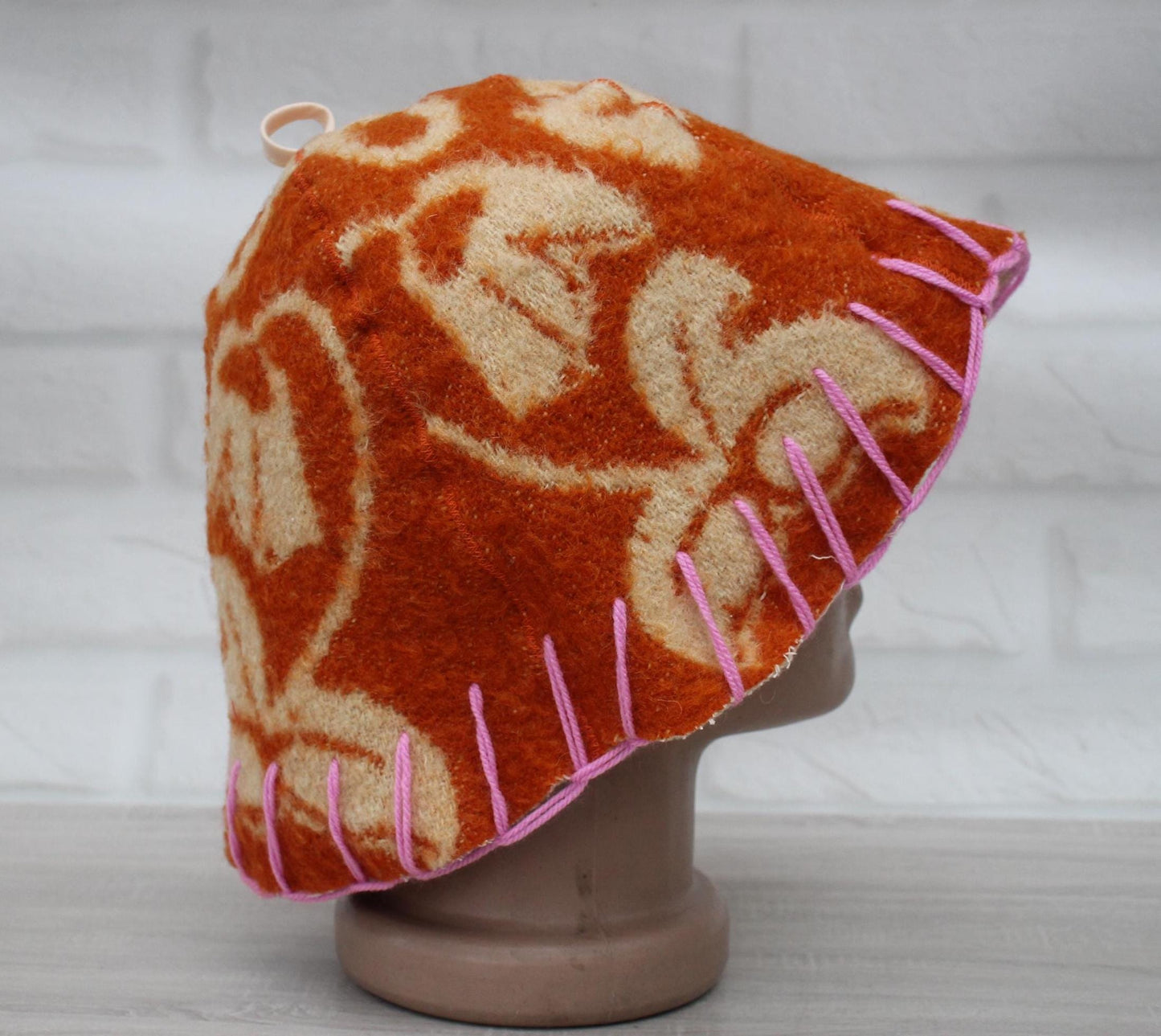 100% wool sauna hat thick,thick large hat for a bath,organic sauna hat,sauna brown hat cool,handmade banya hat vegan, embrodiered sauna hat.