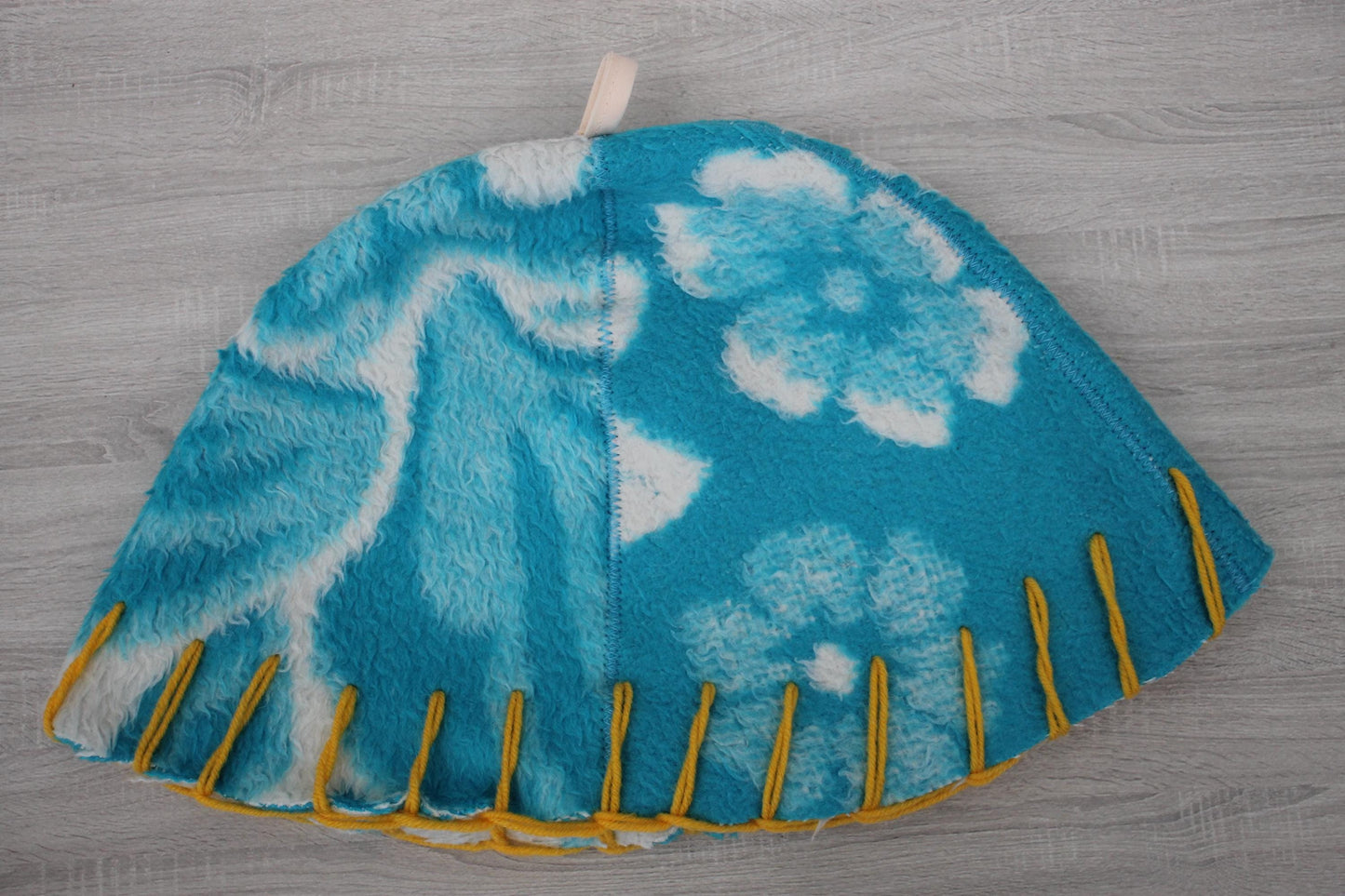 Wool Sauna Hat for Bath, Handmade blue Banya Hat.