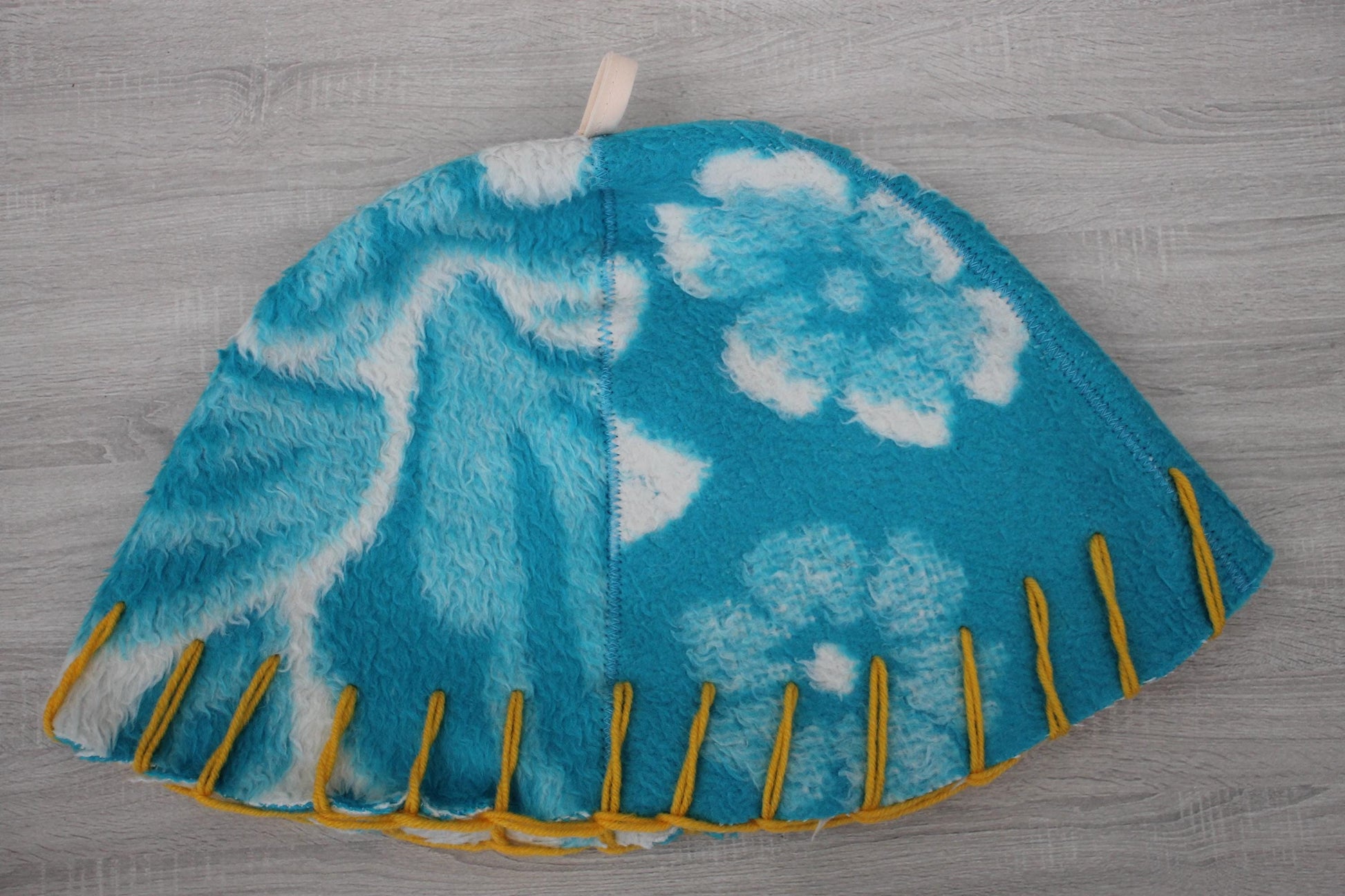 Wool Sauna Hat for Bath, Handmade blue Banya Hat.