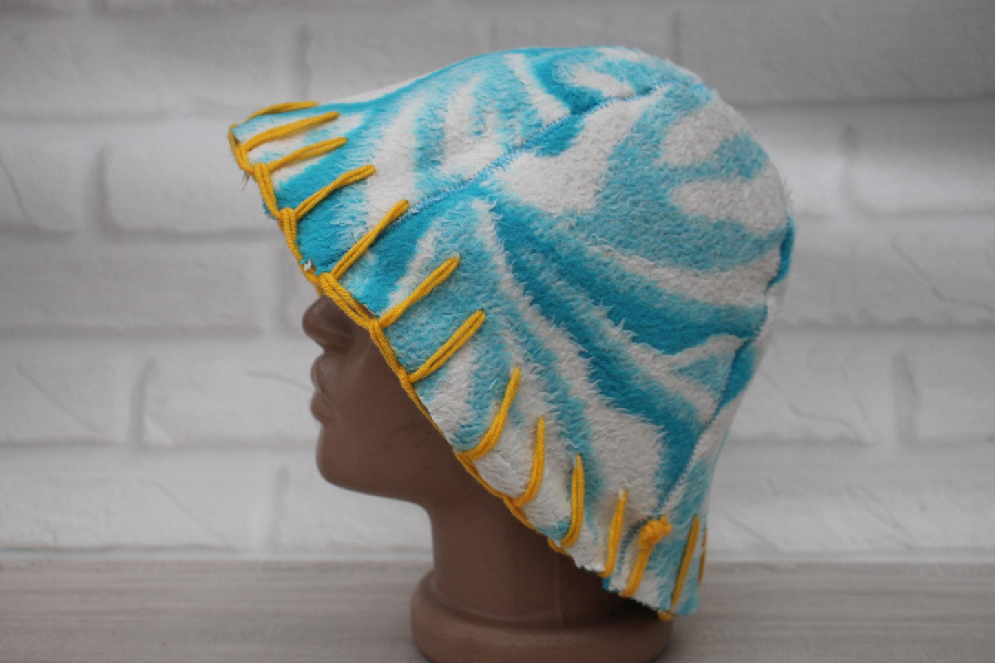 Wool Sauna Hat for Bath, Handmade blue Banya Hat.