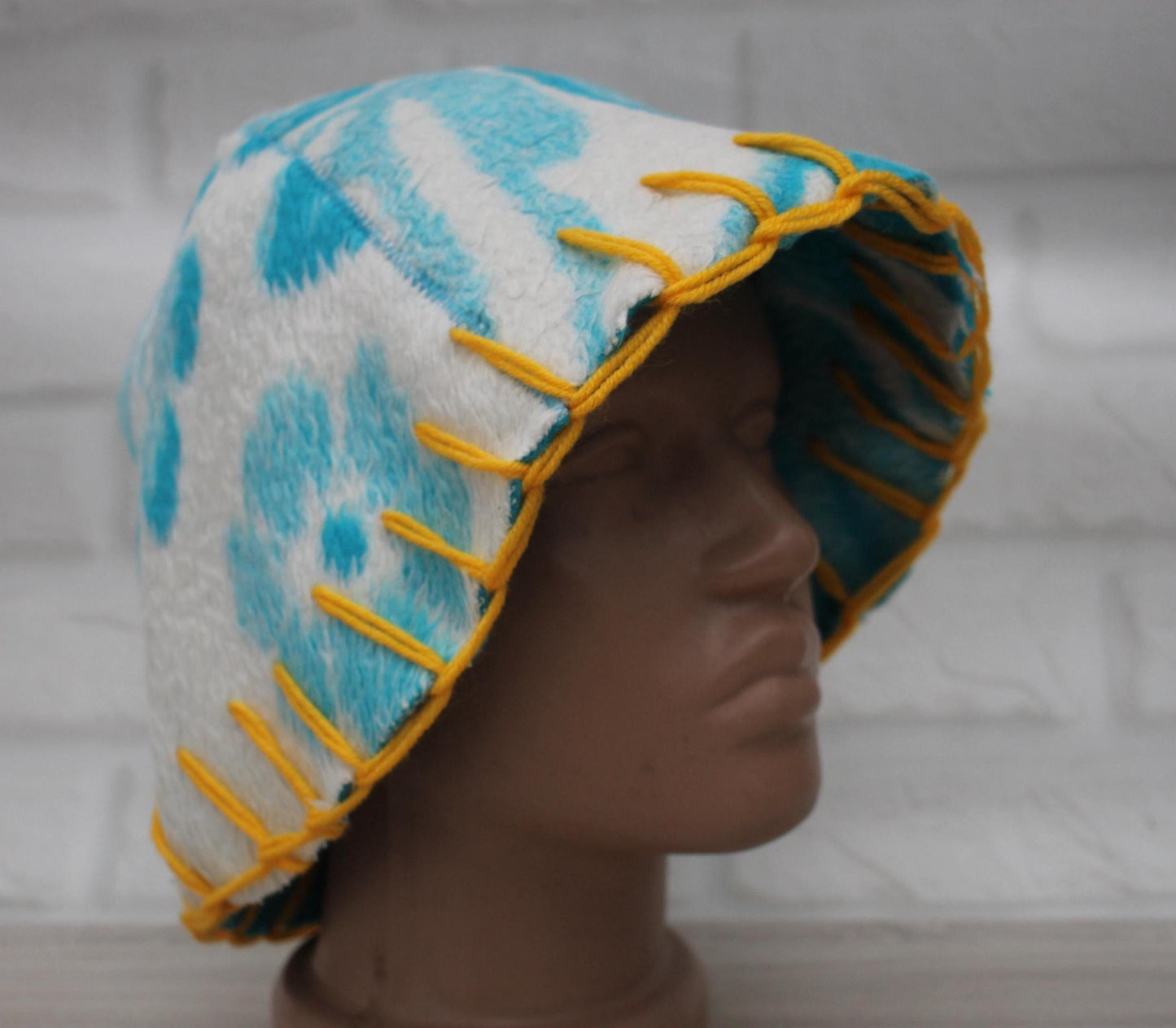 Wool Sauna Hat for Bath, Handmade blue Banya Hat.