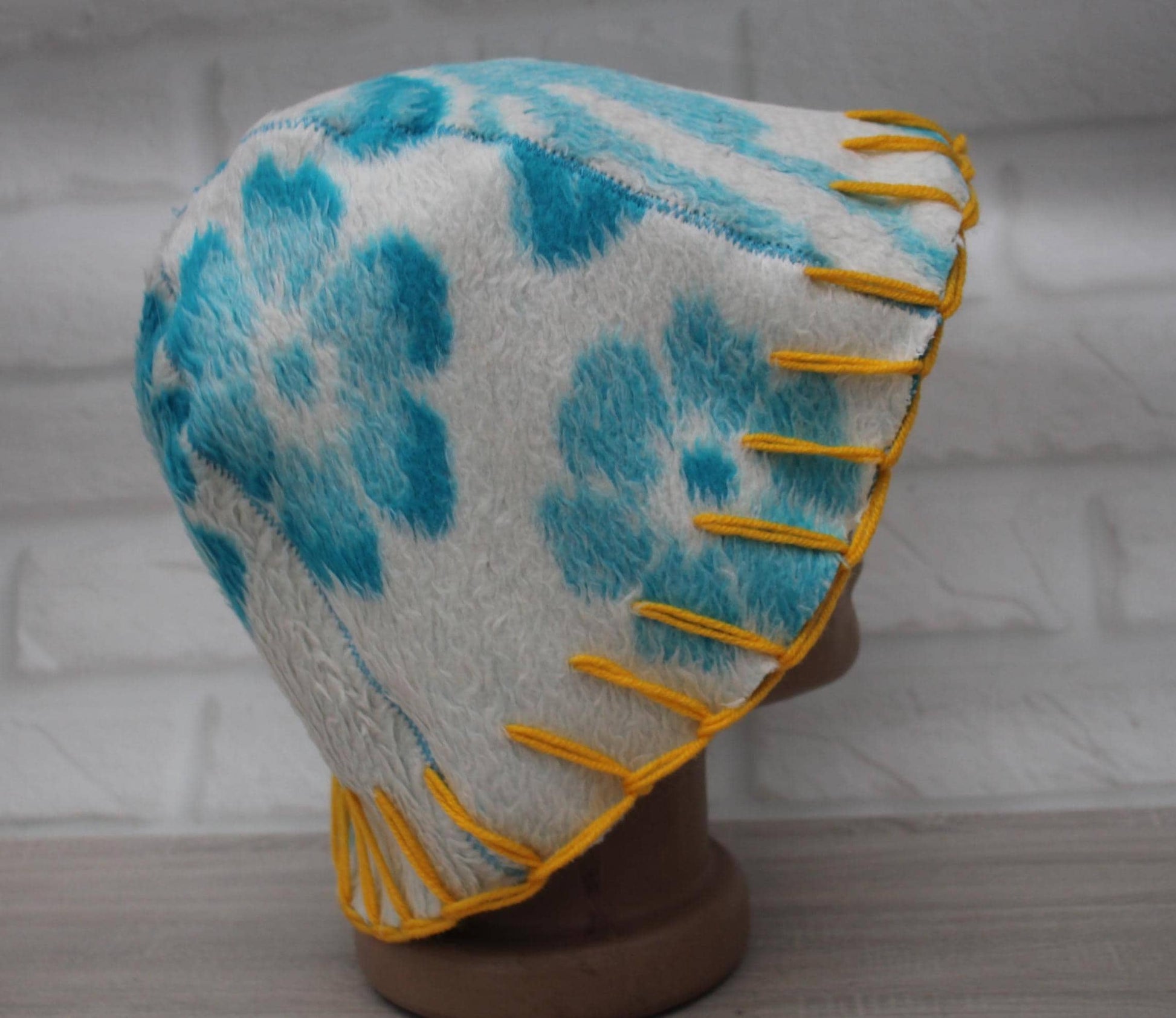 Wool Sauna Hat for Bath, Handmade blue Banya Hat.
