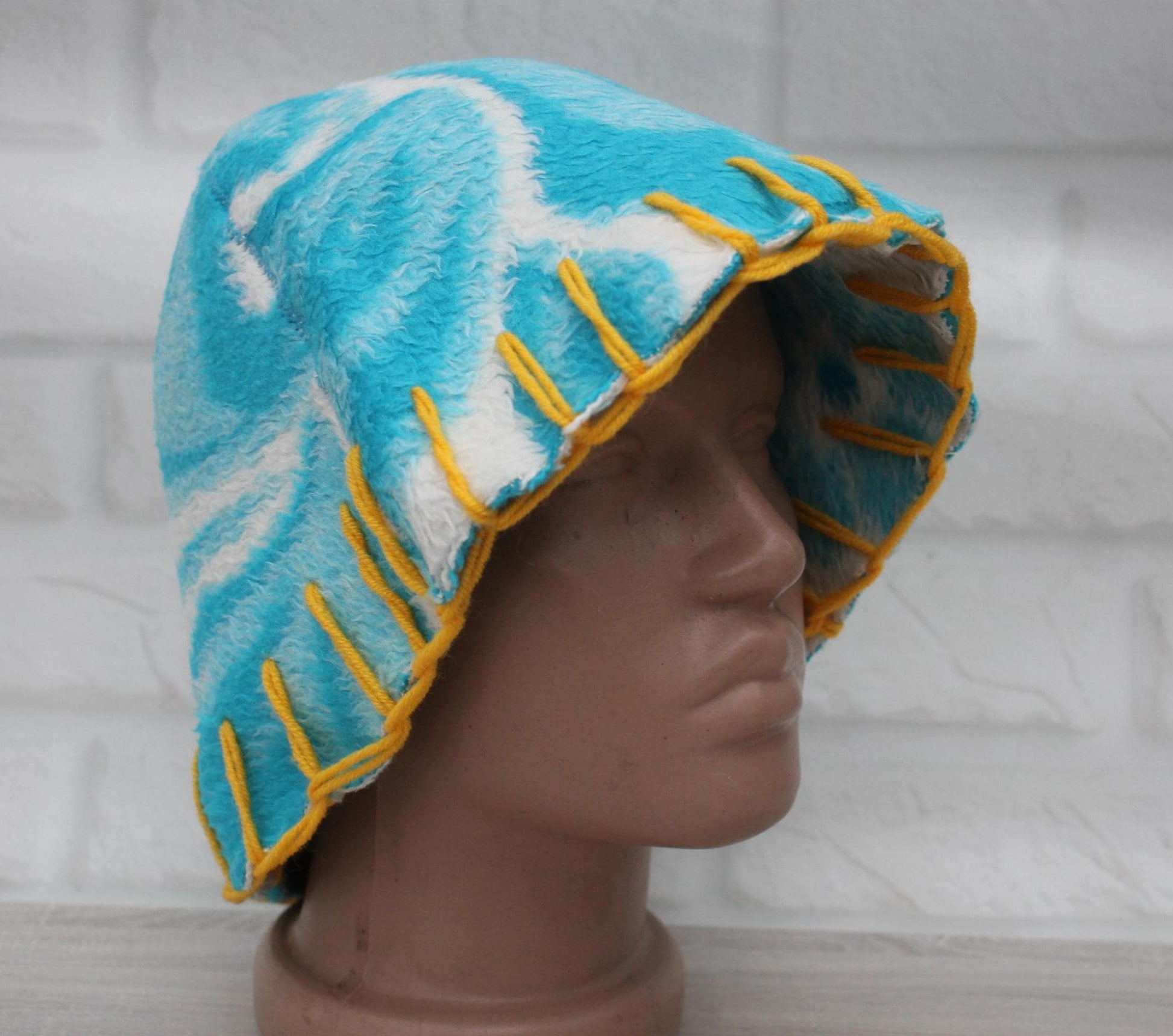 Wool Sauna Hat for Bath, Handmade blue Banya Hat.