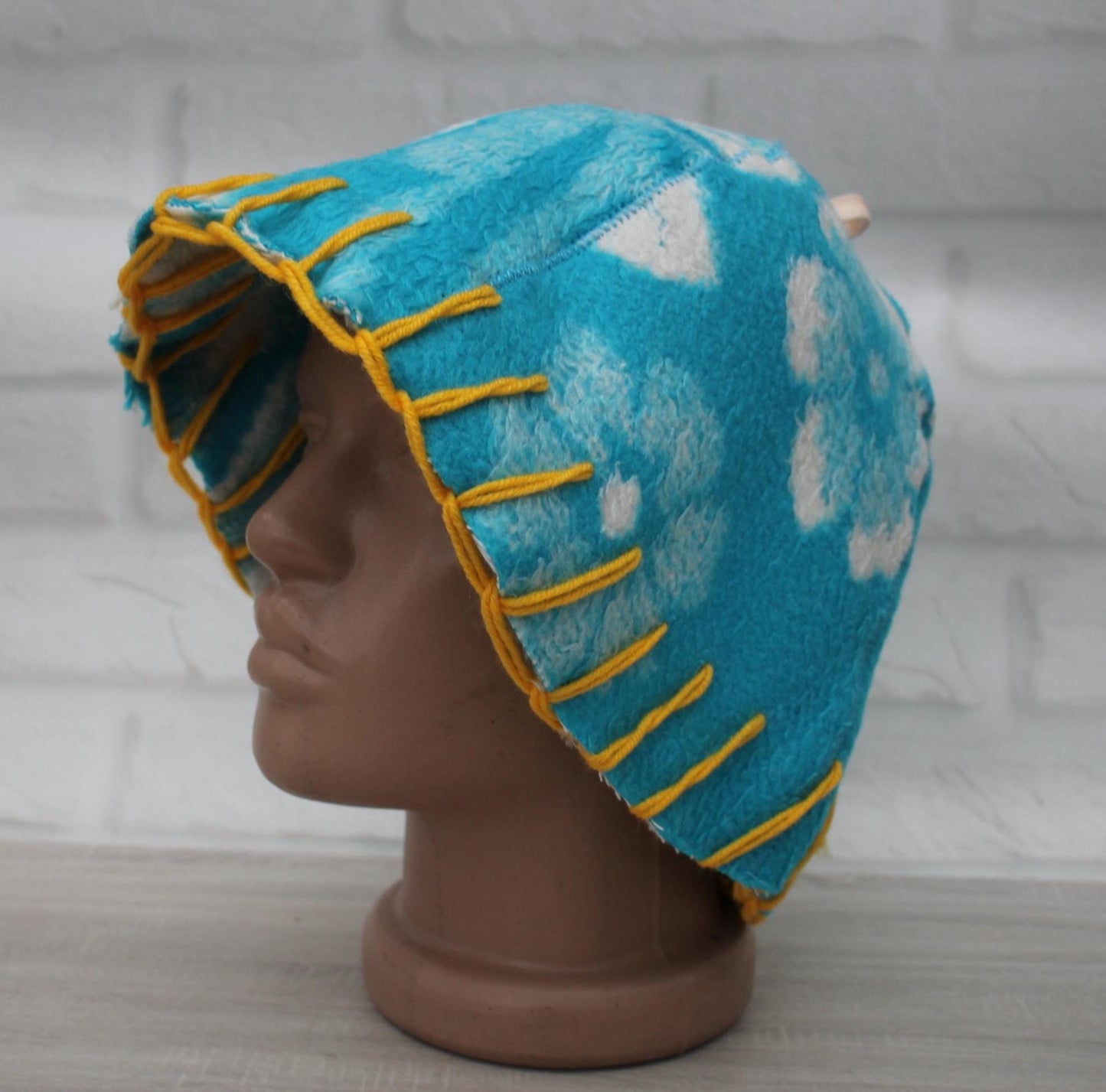 Wool Sauna Hat for Bath, Handmade blue Banya Hat.