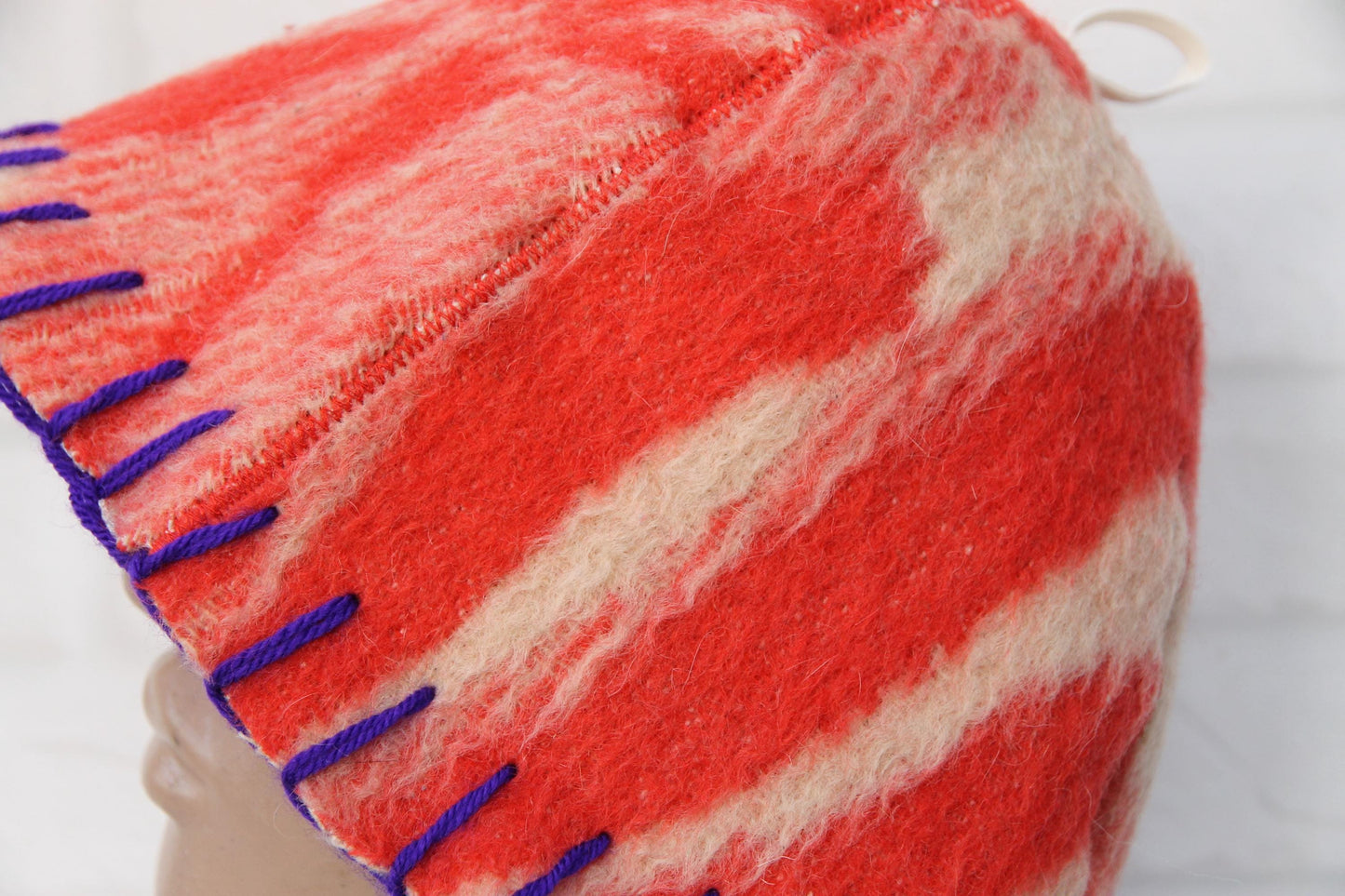 Wool Sauna Hat for Bath, Handmade red Banya Hat.