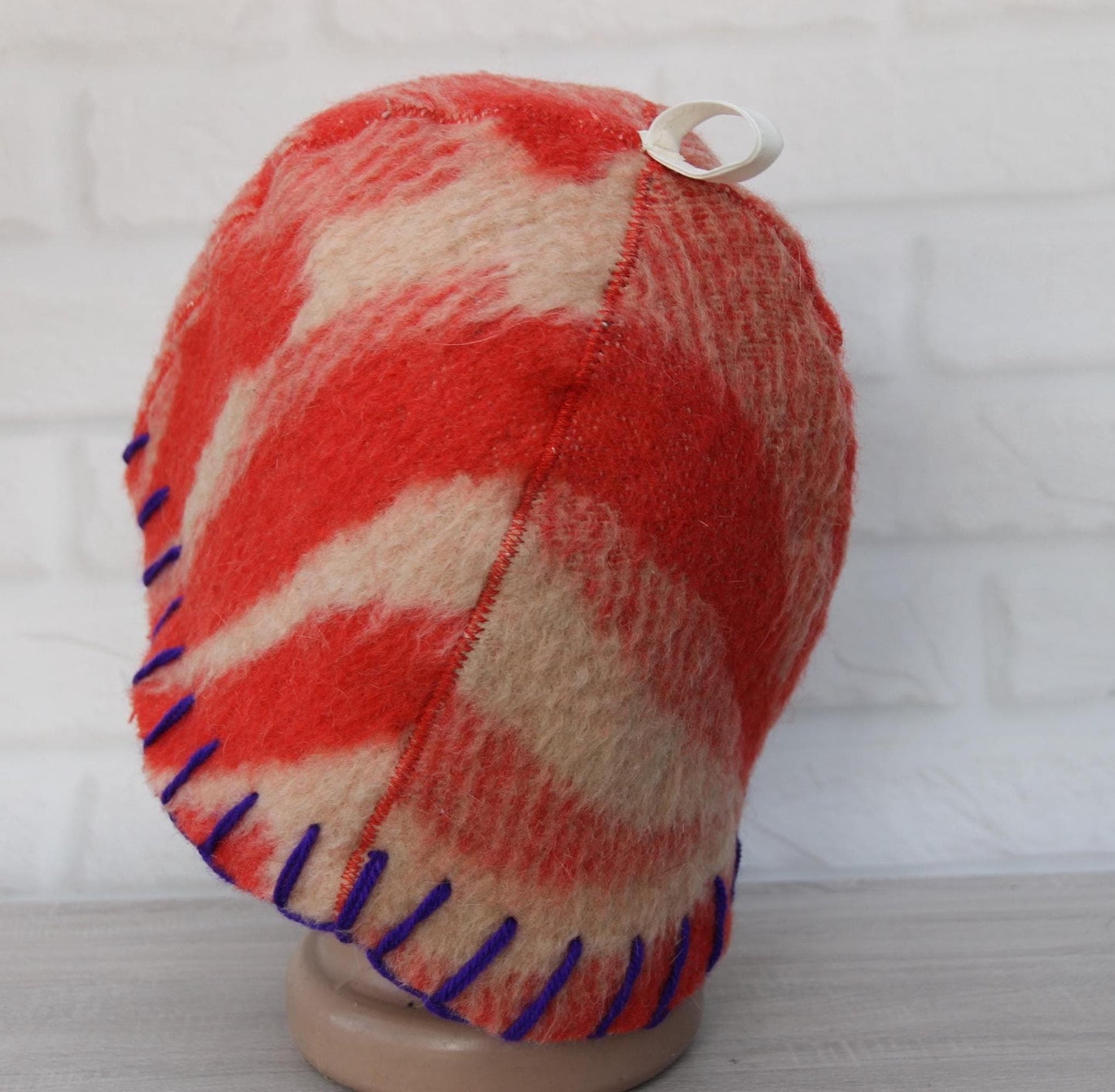 Wool Sauna Hat for Bath, Handmade red Banya Hat.