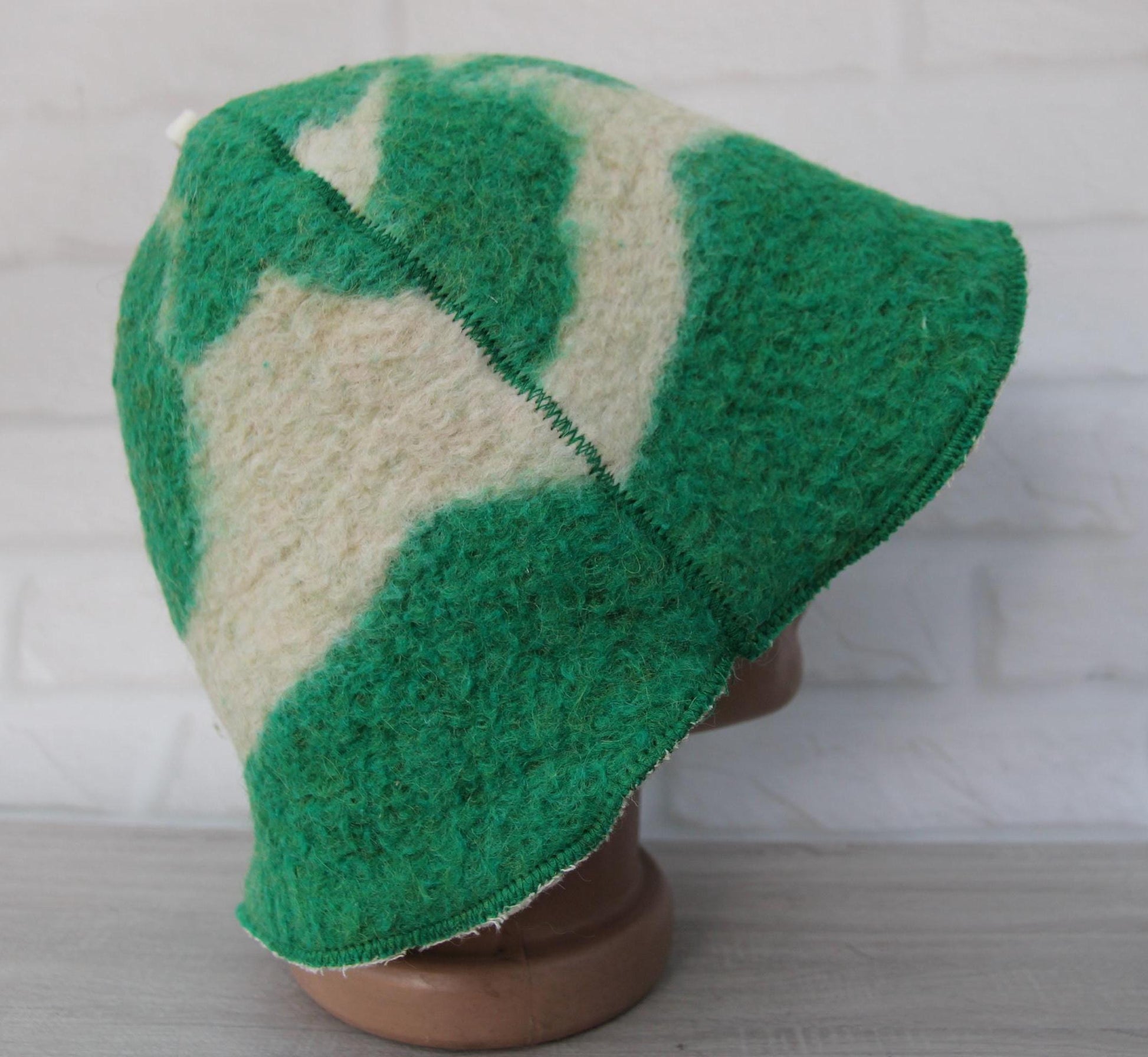 Sauna hat wool, green banya hat, sauna accessories, flower wool sauna hat, custom felt sauna hat, bucket hat, double-sided hat