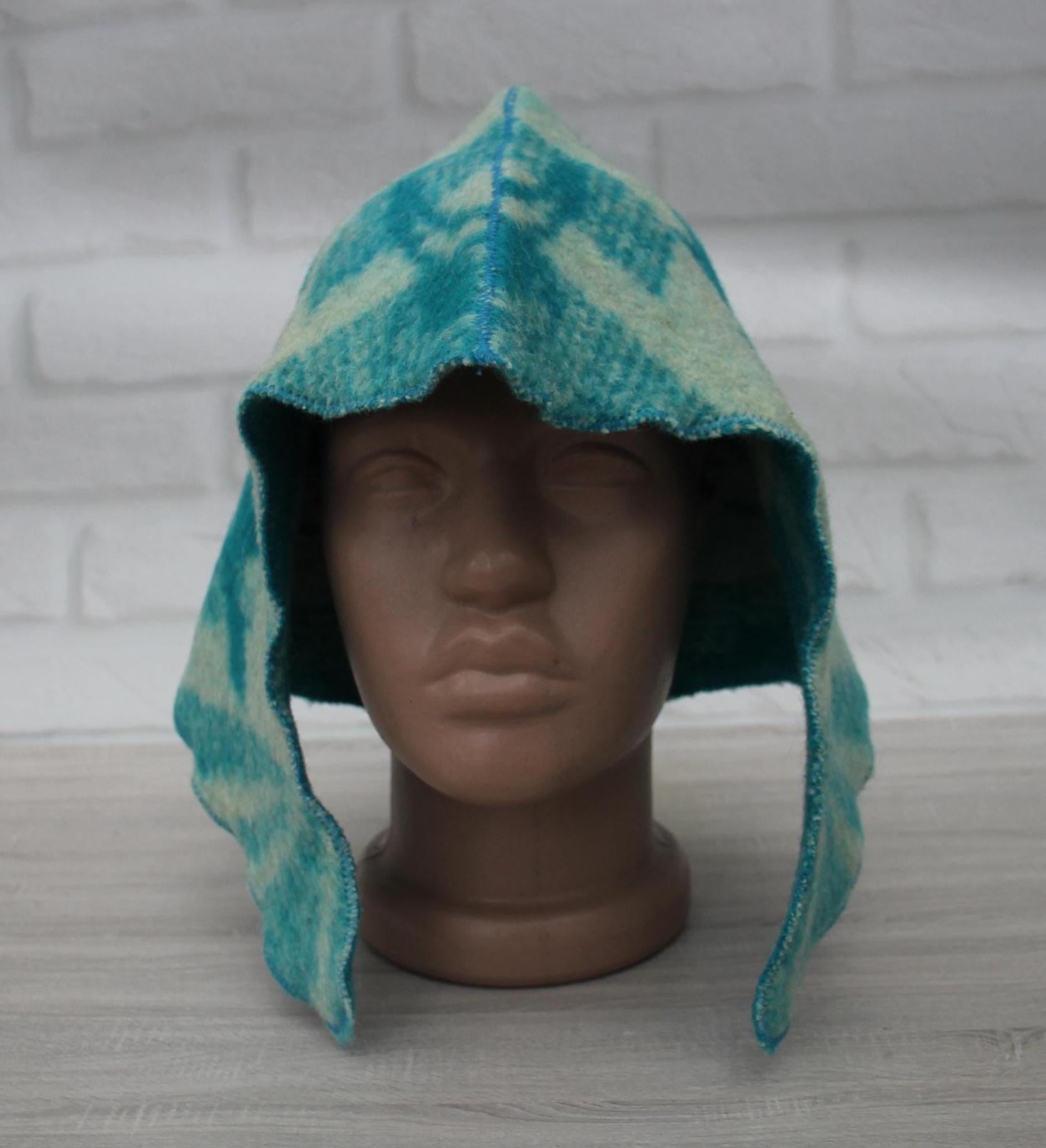 Sauna Hat 100% Natural Wool, handmade cool green blue sauna hat viking, sauna hat for men.