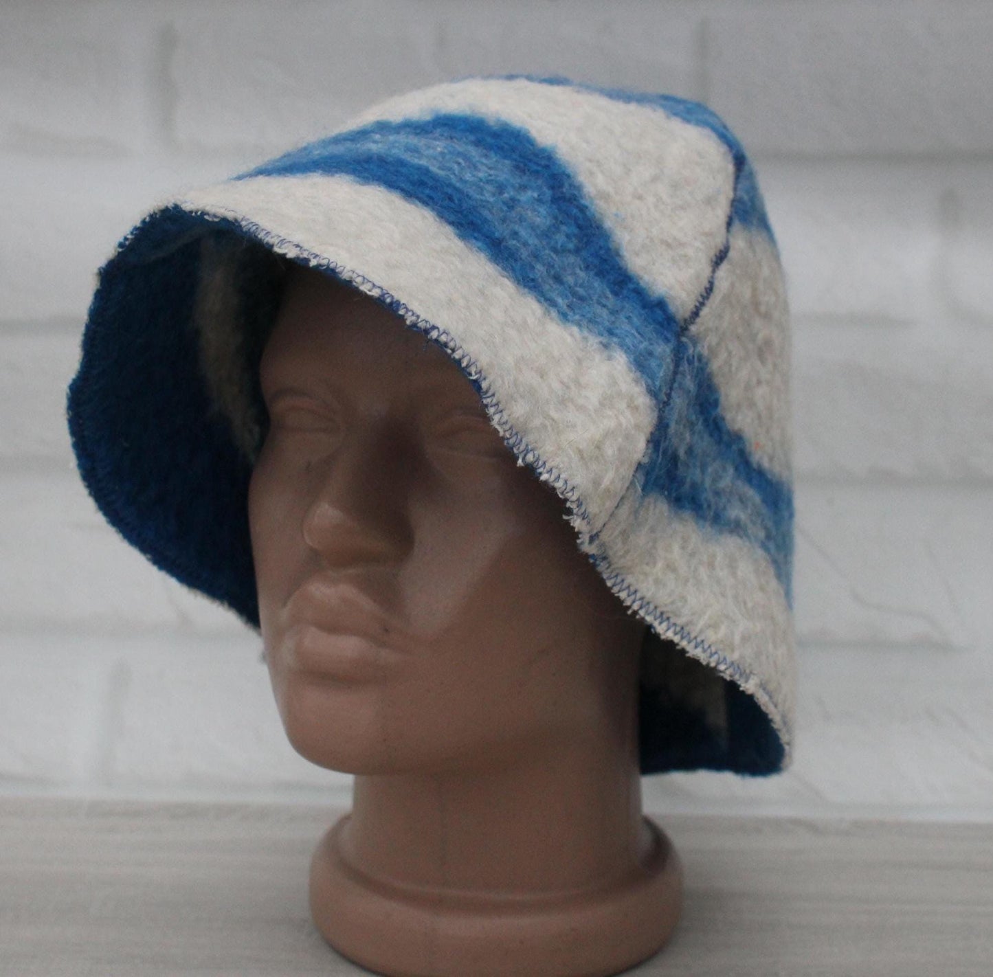 Wool Sauna Hat for Bath, Handmade blue Banya Hat.