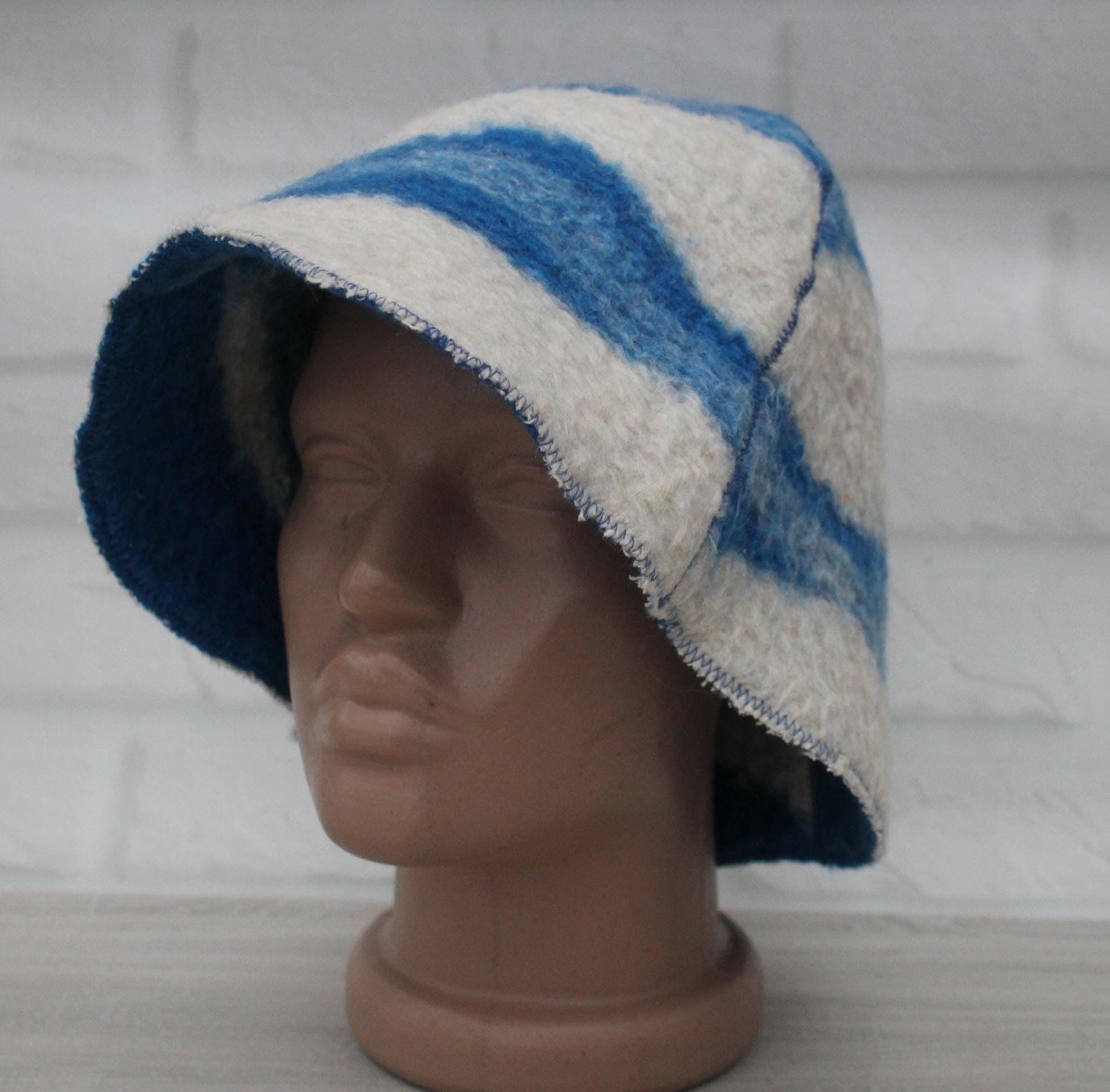 Wool Sauna Hat for Bath, Handmade blue Banya Hat.