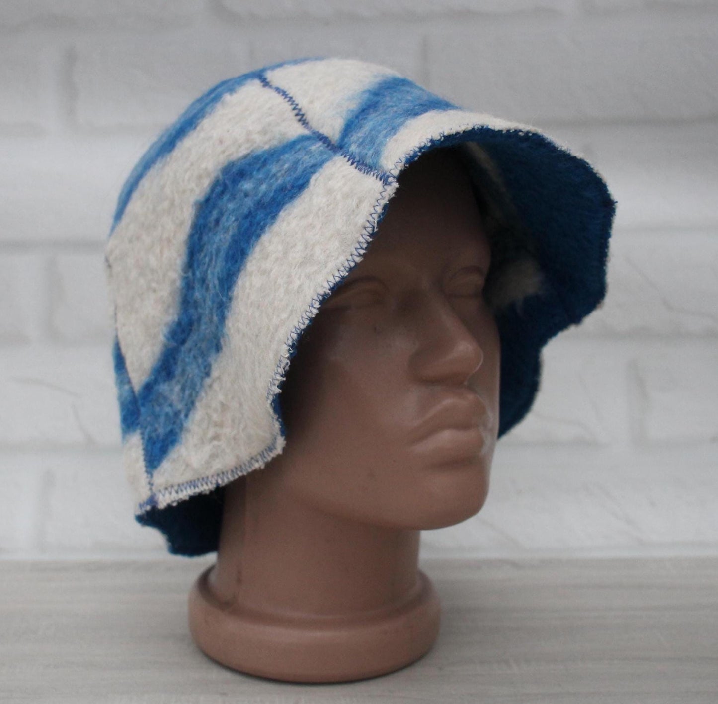 Wool Sauna Hat for Bath, Handmade blue Banya Hat.