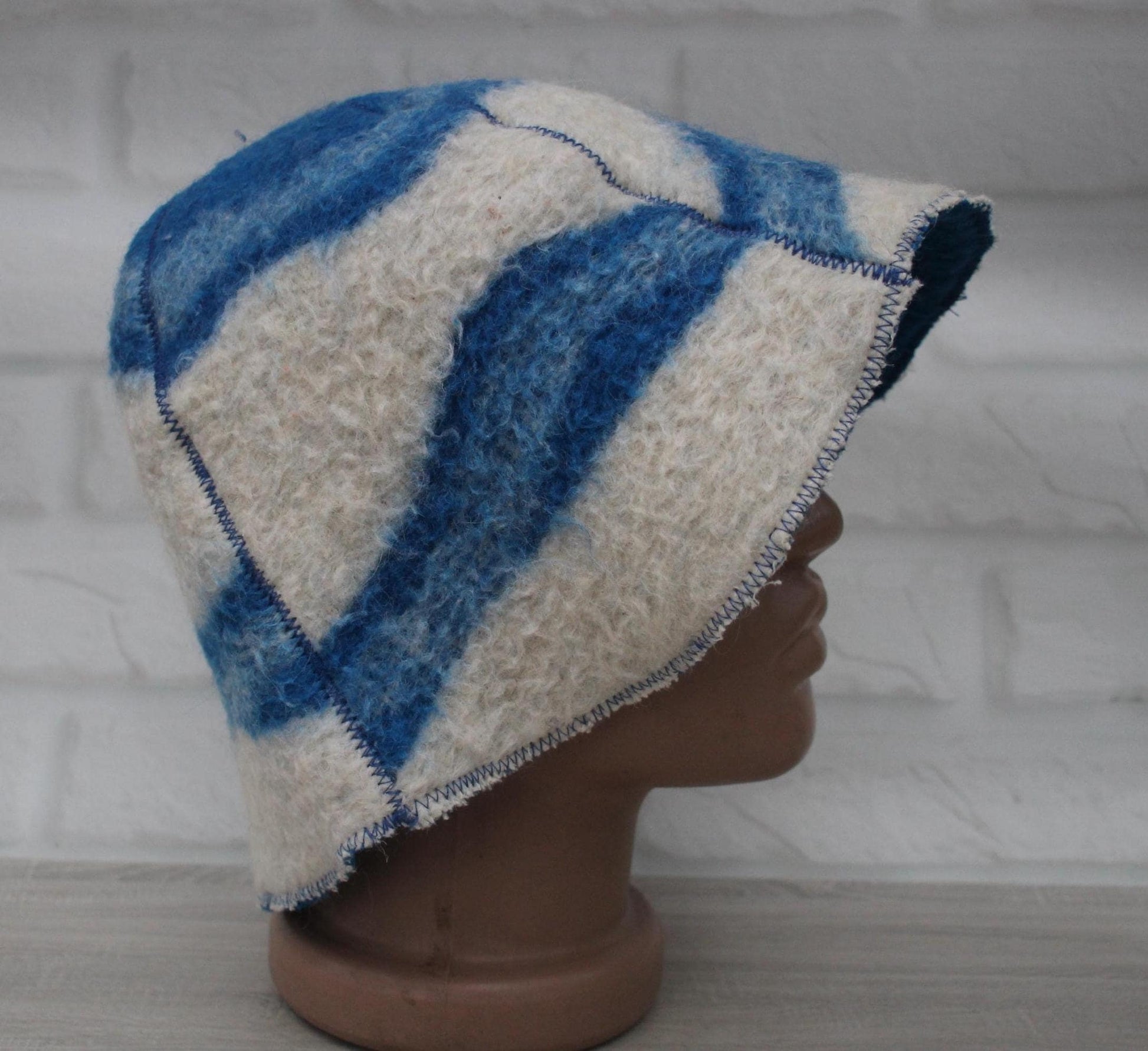 Wool Sauna Hat for Bath, Handmade blue Banya Hat.