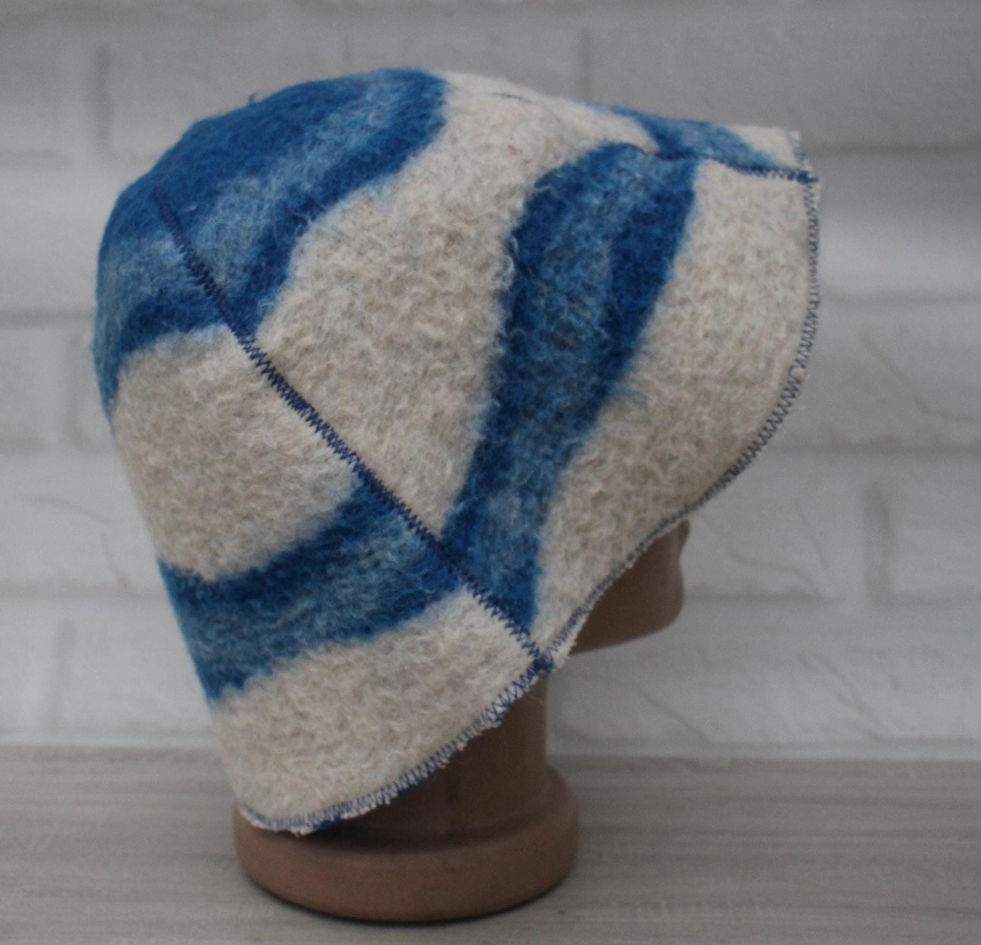 Wool Sauna Hat for Bath, Handmade blue Banya Hat.