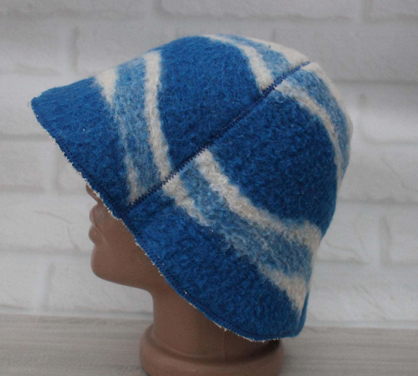 Wool Sauna Hat for Bath, Handmade blue Banya Hat.