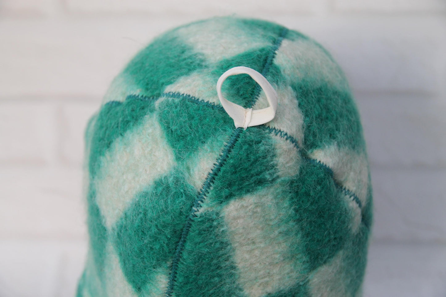 Reversible Vintage Wool Sauna Hat, Handmade Bucket Hat, Upcycled Blanket Hat, Green Checkered Hat.