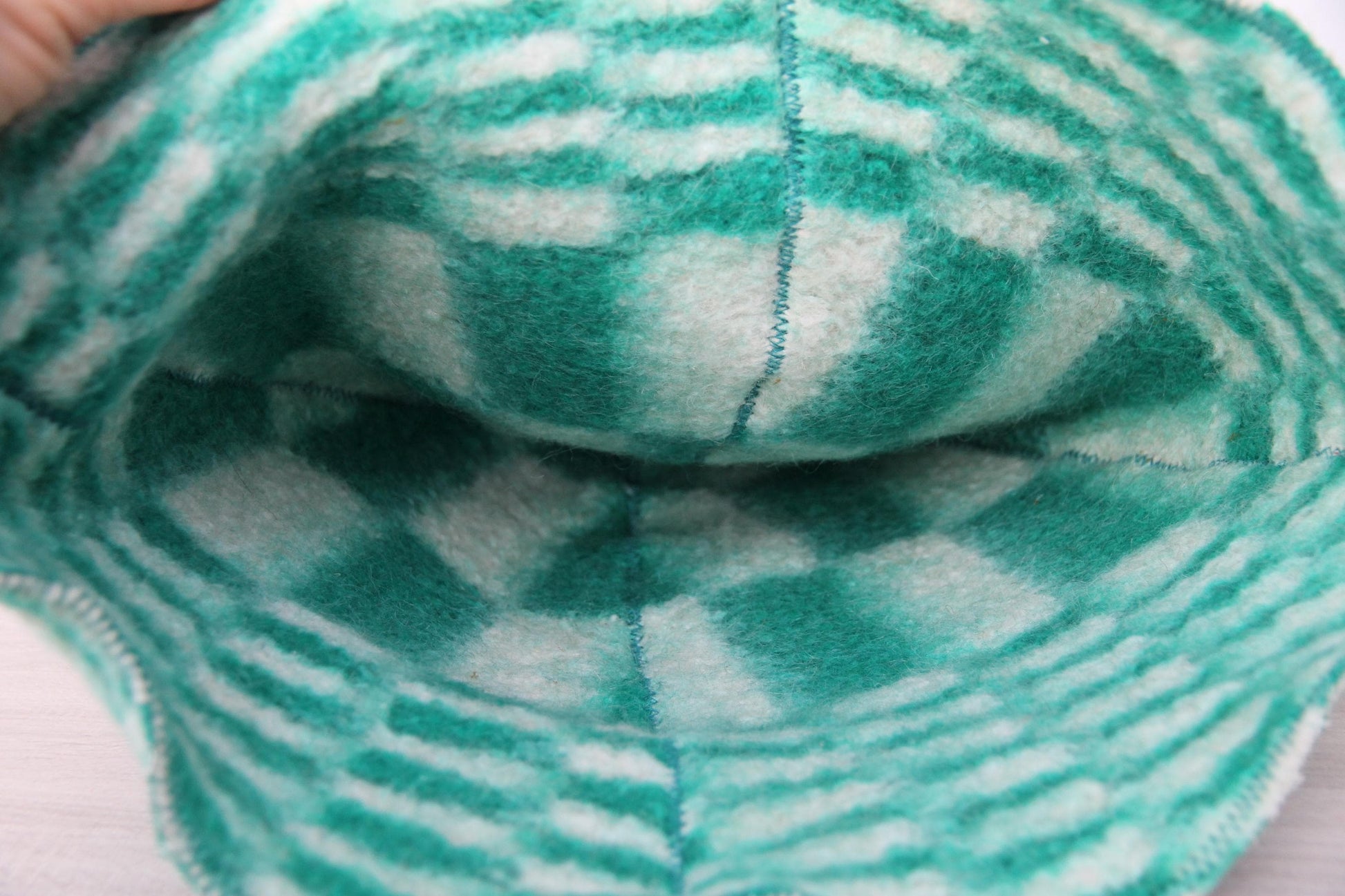 Reversible Vintage Wool Sauna Hat, Handmade Bucket Hat, Upcycled Blanket Hat, Green Checkered Hat.