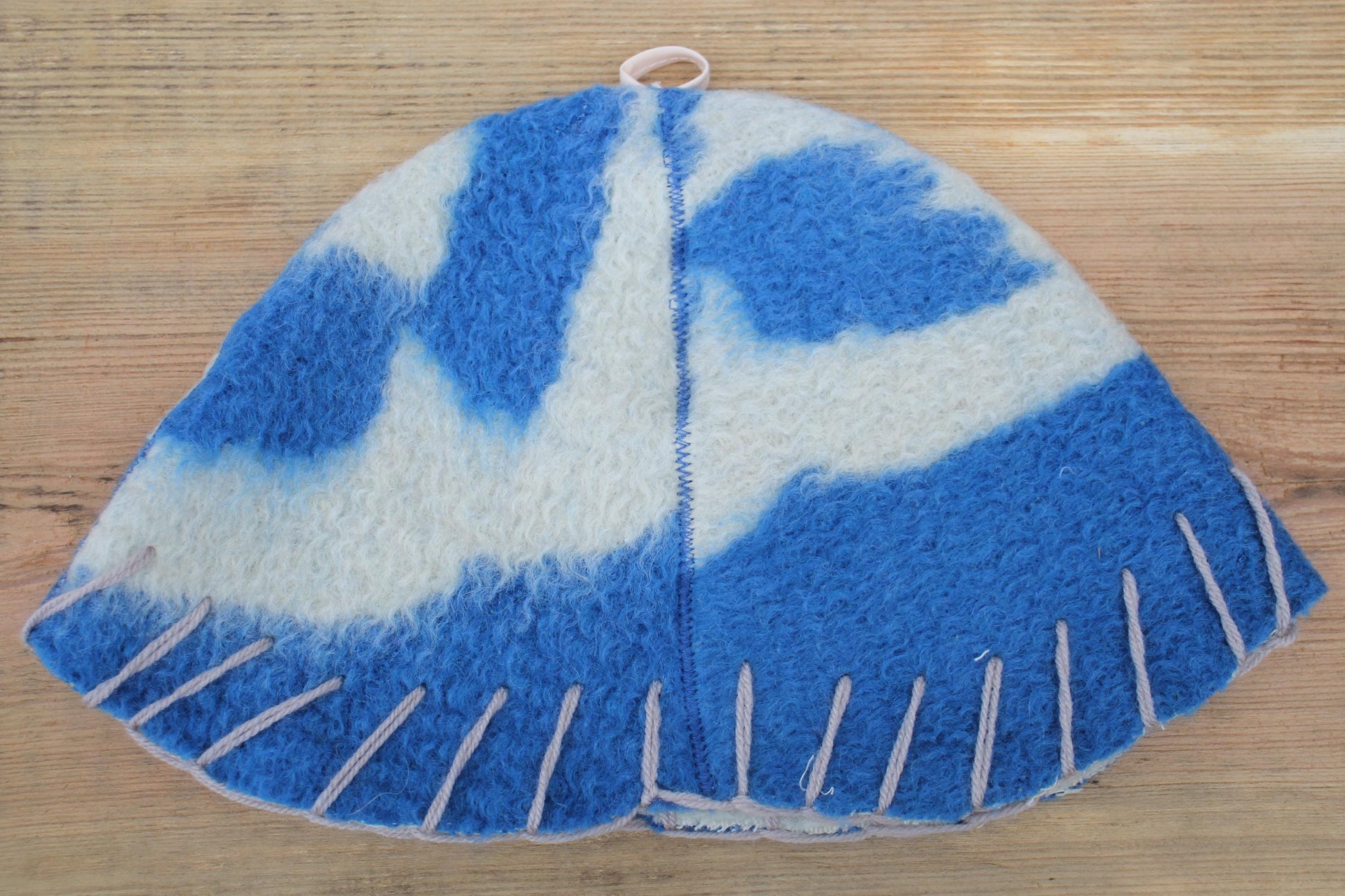 Wool Sauna Hat for Bath, Handmade blue Banya Hat.
