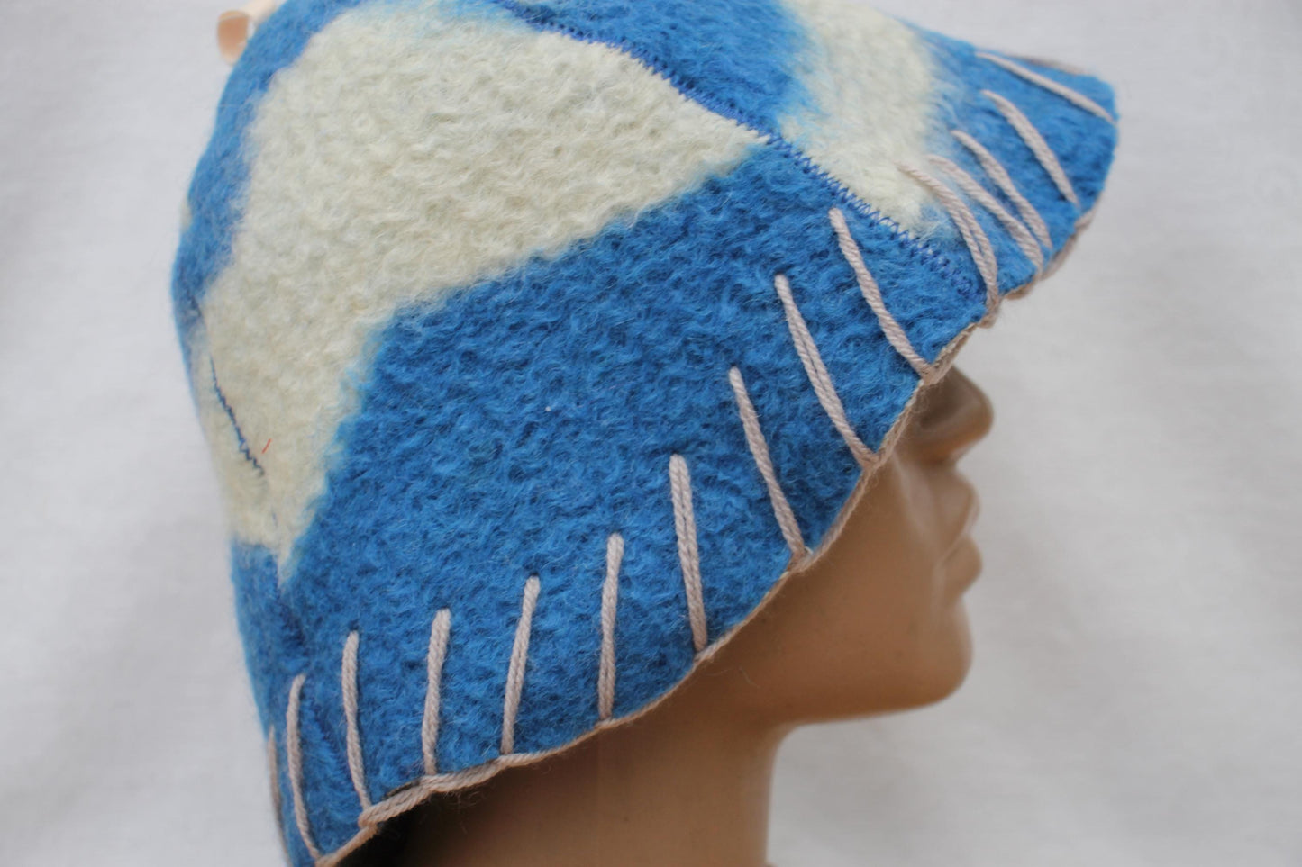 Wool Sauna Hat for Bath, Handmade blue Banya Hat.