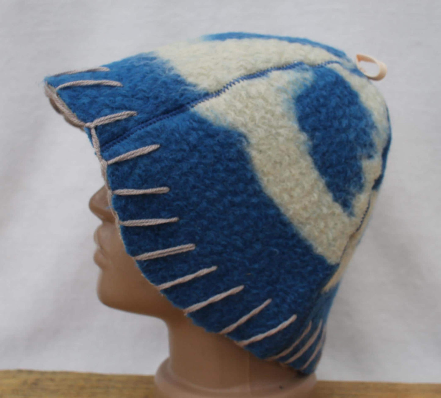 Wool Sauna Hat for Bath, Handmade blue Banya Hat.
