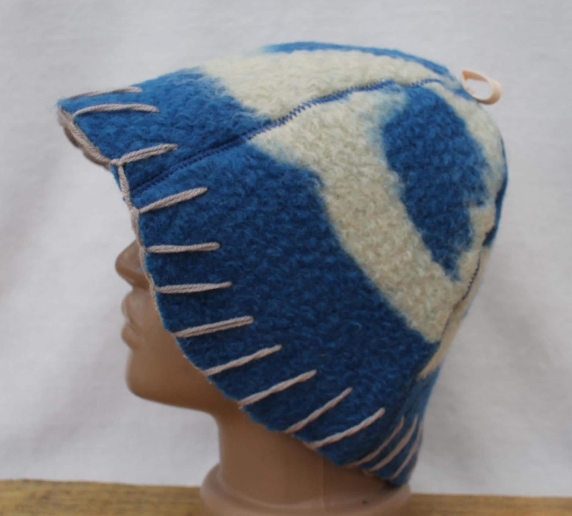 Wool Sauna Hat for Bath, Handmade blue Banya Hat.
