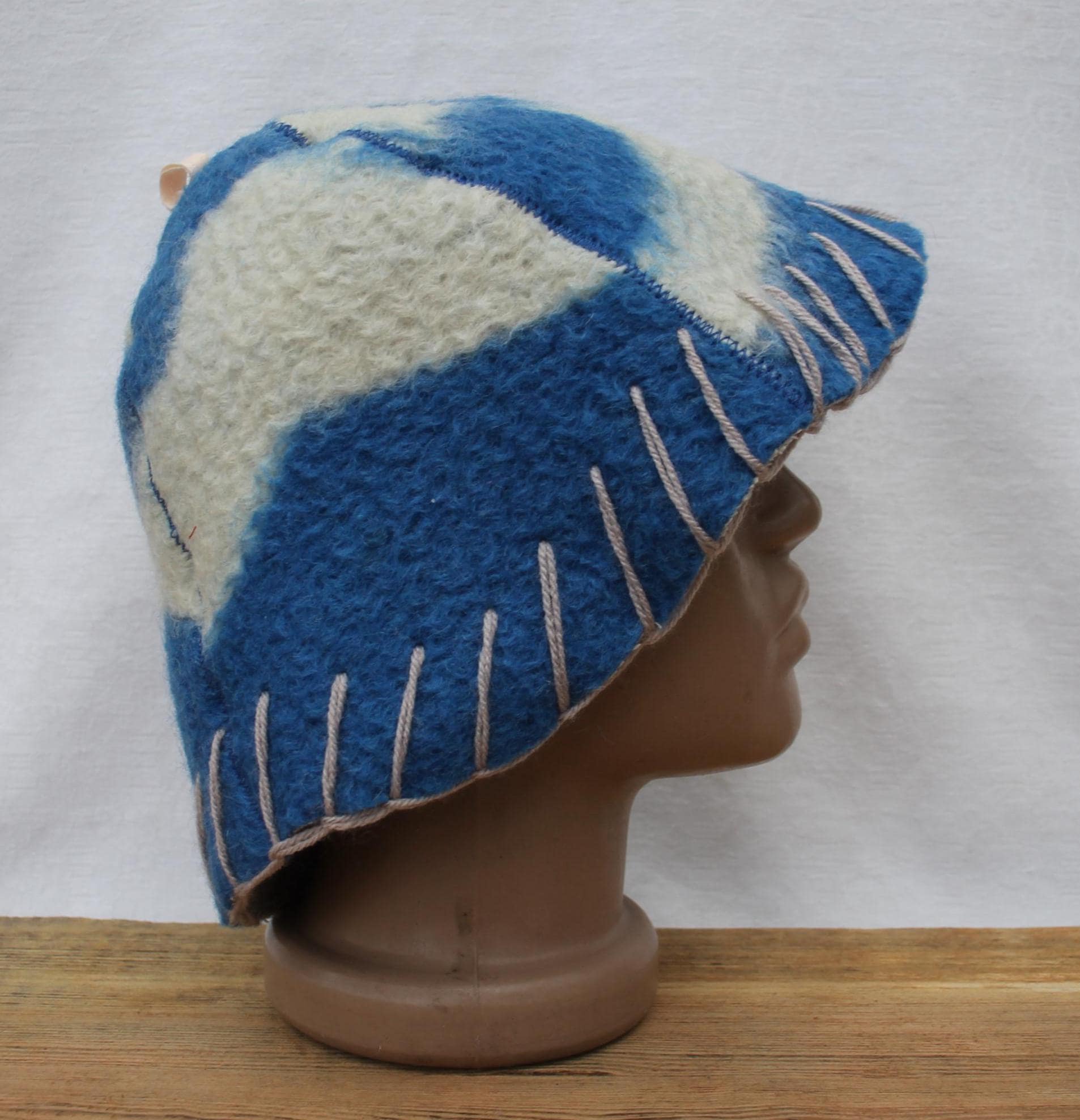 Wool Sauna Hat for Bath, Handmade blue Banya Hat.