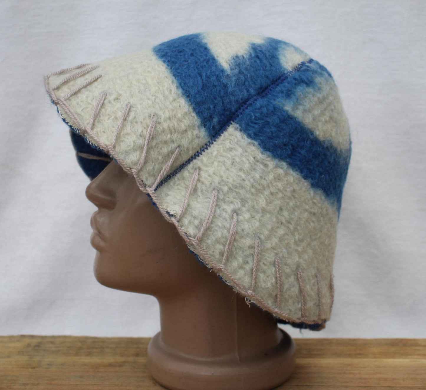 Wool Sauna Hat for Bath, Handmade blue Banya Hat.