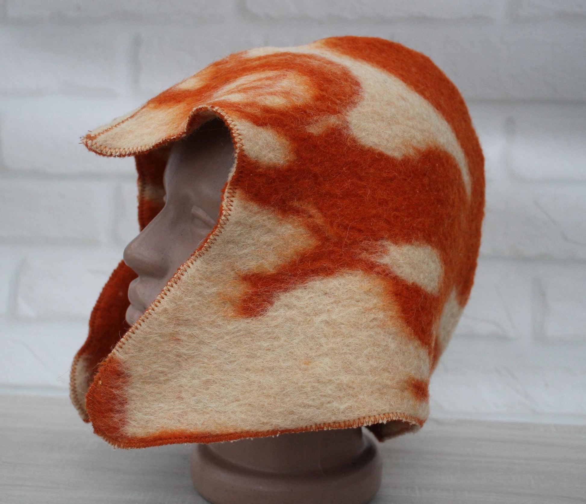 Sauna Hat 100% Natural Wool, handmade cool orange sauna hat viking, sauna hat for men.