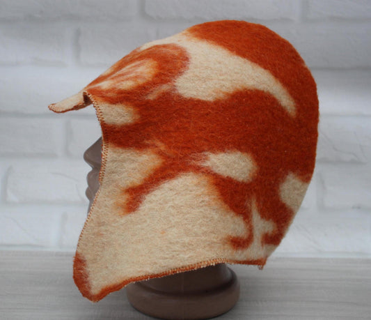 Sauna Hat 100% Natural Wool, handmade cool orange sauna hat viking, sauna hat for men.